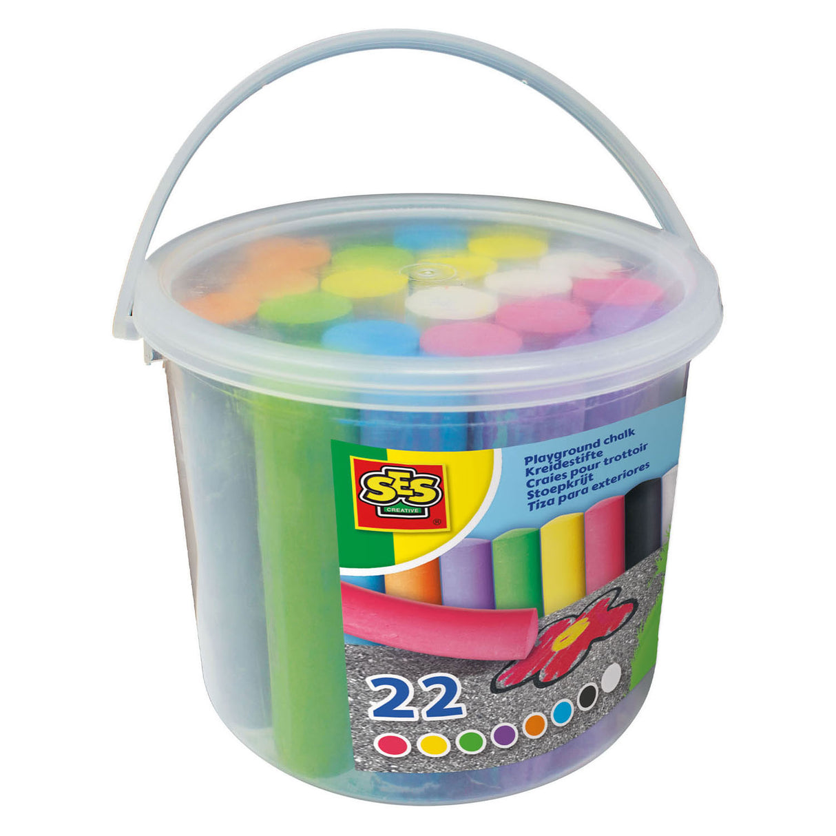 Ses creative ses - seau à craie de trottoir - 22 pièces - 8 couleurs dont noir - stimule la créativité
