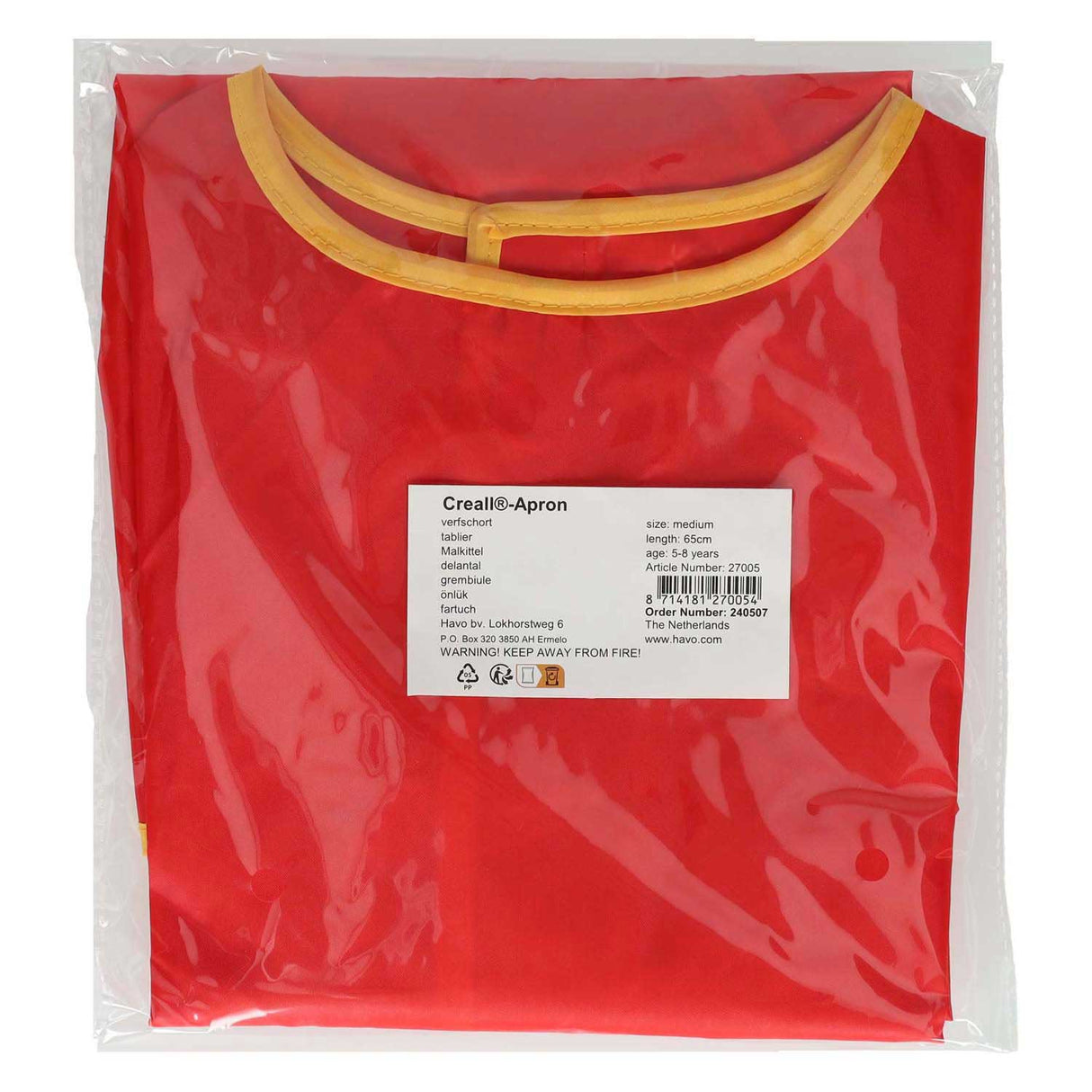 Tablier de peinture Creall rouge moyen - tablier de mess - tablier artisanal - 5-8 ans - lavable - qualité professionnelle - utilisé dans les écoles et garderies