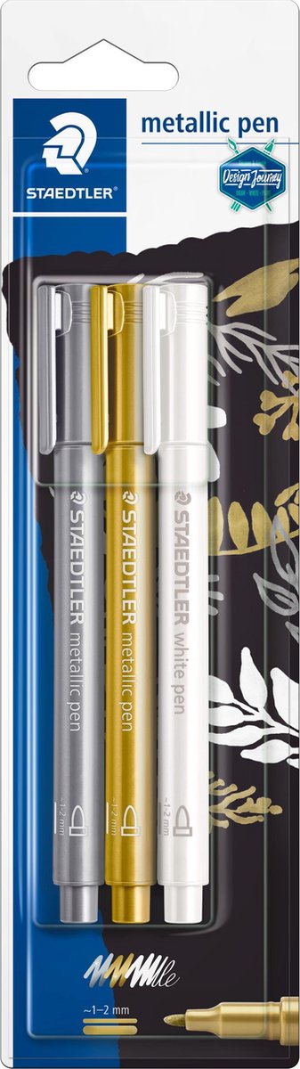 Stylo métallique Staedtler - blister or, argent, blanc