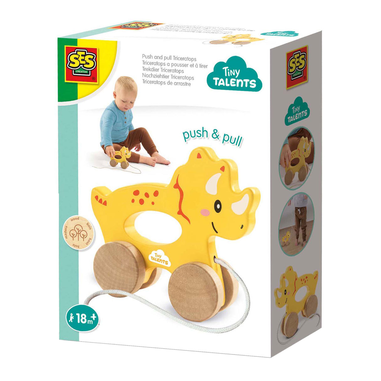 Ses animal à tirer en bois 2 en 1 - tricératops