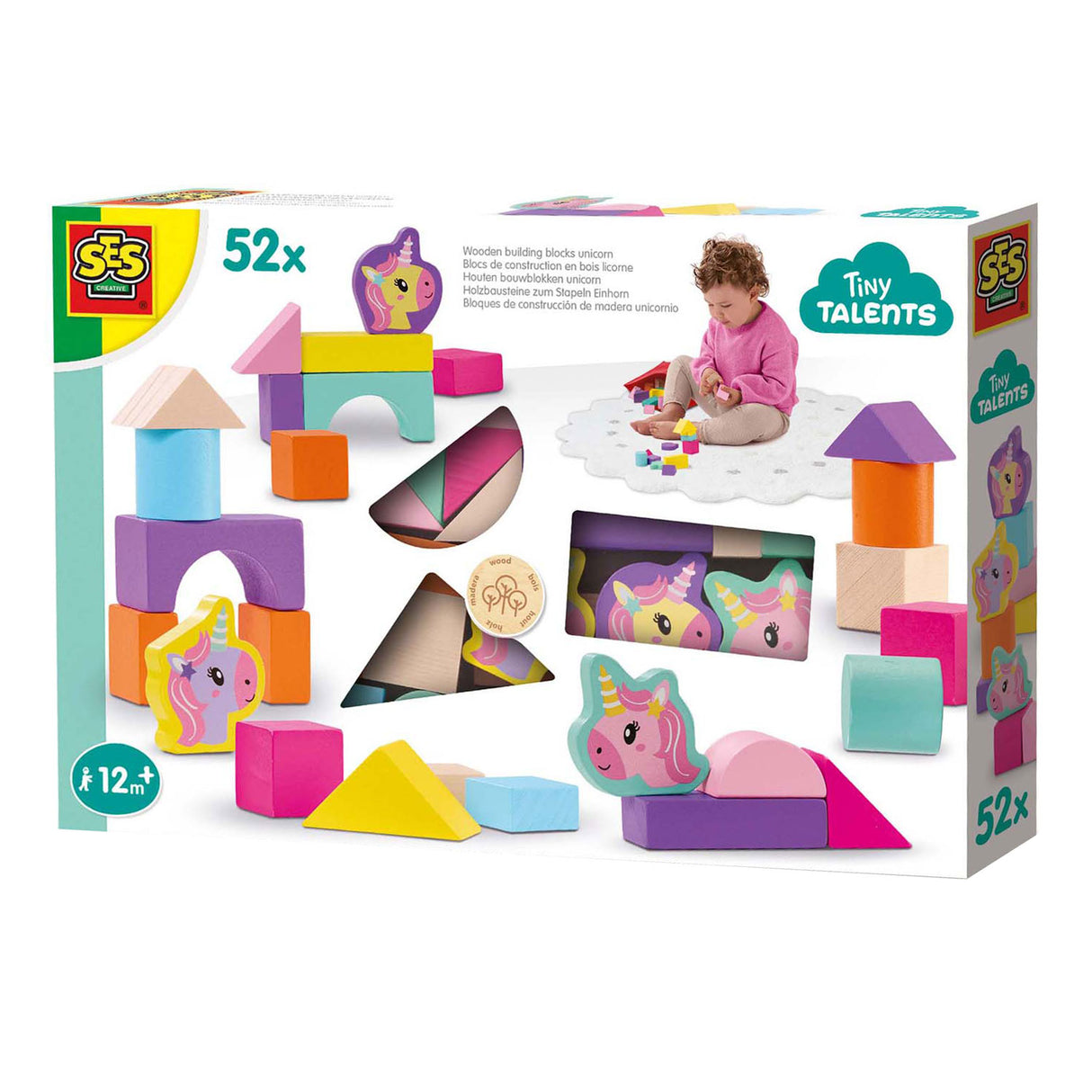 Ses blocs de construction en bois licorne, 52 pcs.