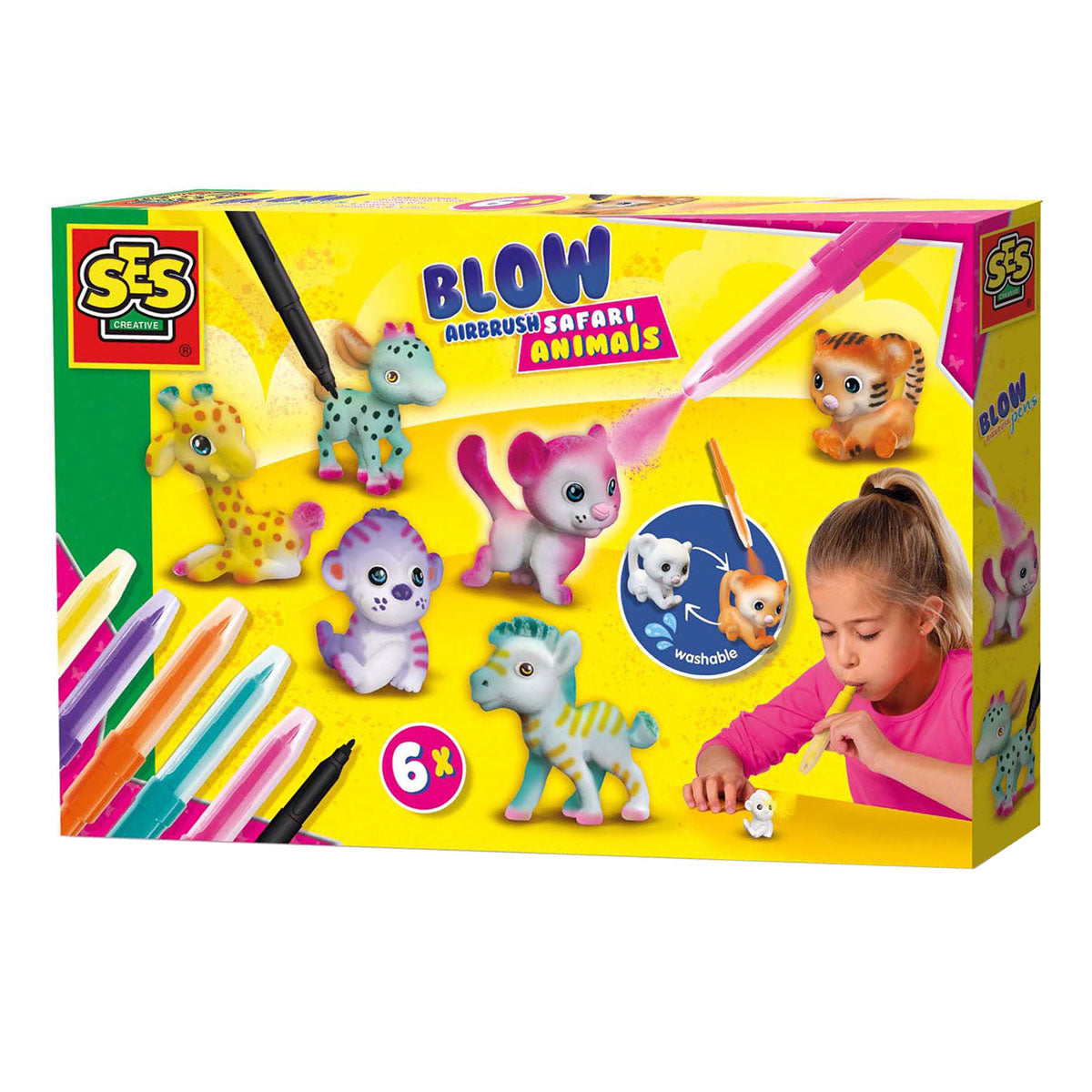 Stylos aérographe Ses Blow - Animaux de safari, 6 pcs.