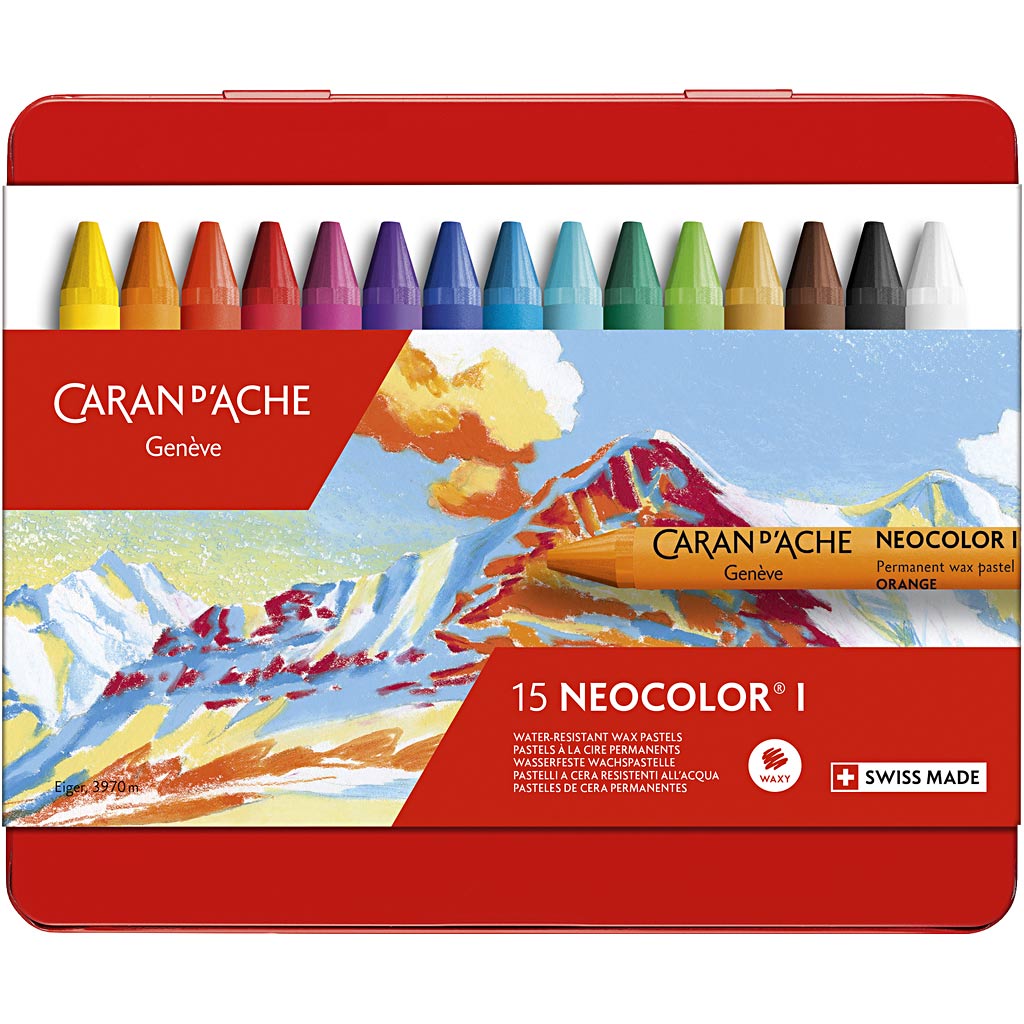 Caran dache caran d'ache neocolor i, l : 10 cm, épaisseur 8,5 mm, divers coloris, 15 pièces 1 boîte