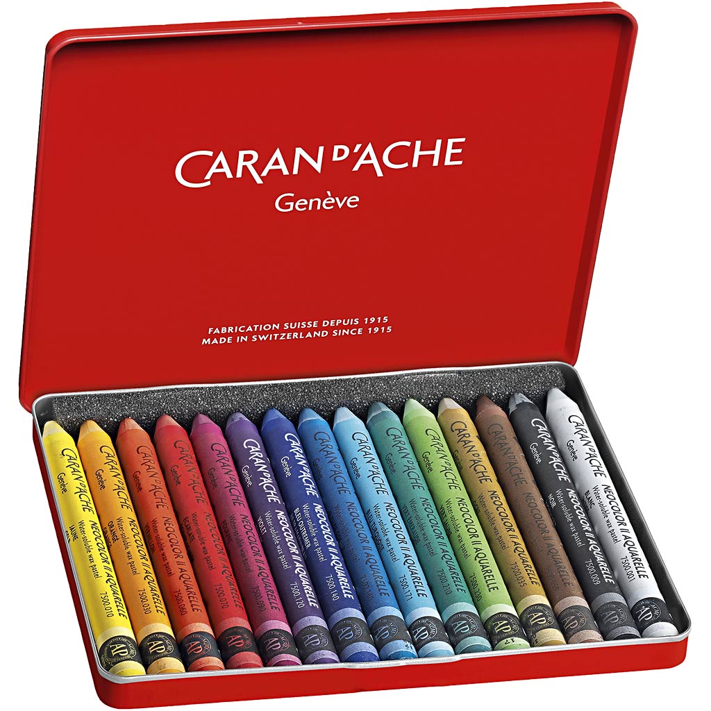 Caran dache caran d'ache neocolor ii, l : 10 cm, épaisseur 8,5 mm, divers coloris, 15 pièces 1 boîte