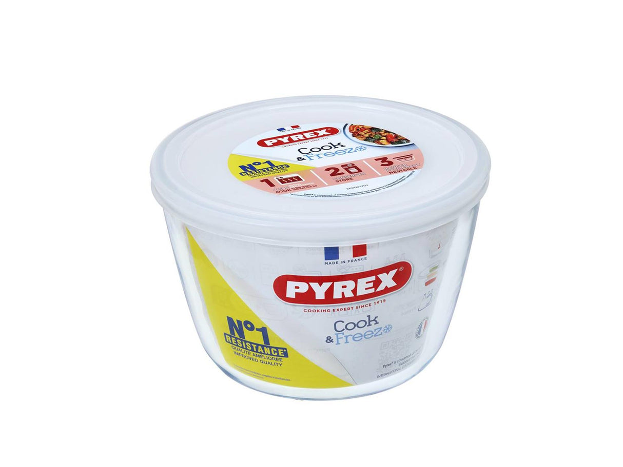 Bol en pyrex avec couvercle 1,6l ø16x11cm