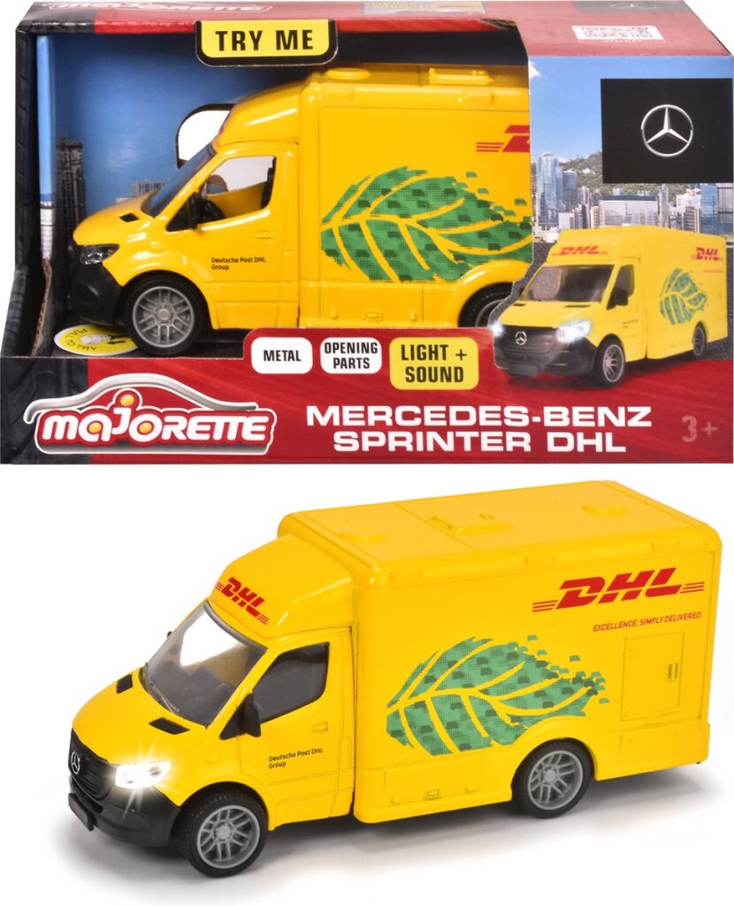 Majorette grande série Mercedes-Benz Sprinter DHL véhicule jouet lumineux et sonore en métal 12,5 cm