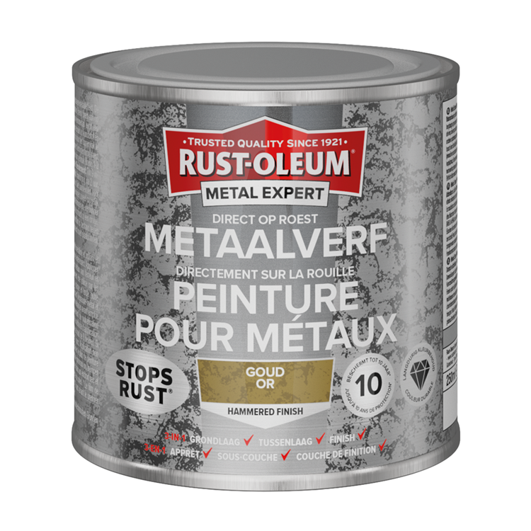 Rust-oleum 1071374 - hamerslag - goud - 250ml direct op roest - metaalverf | 1 stuks