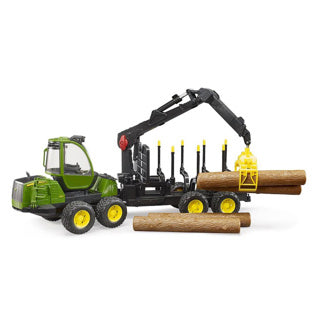 Tracteur Bruder John Deere 1210e avec pince à tronc d'arbre