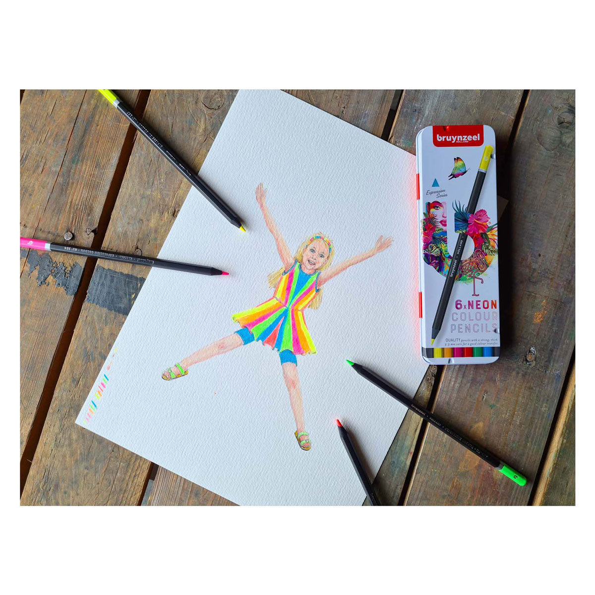 Bruynzeel expression crayons de couleur tons fluo boîte de 6