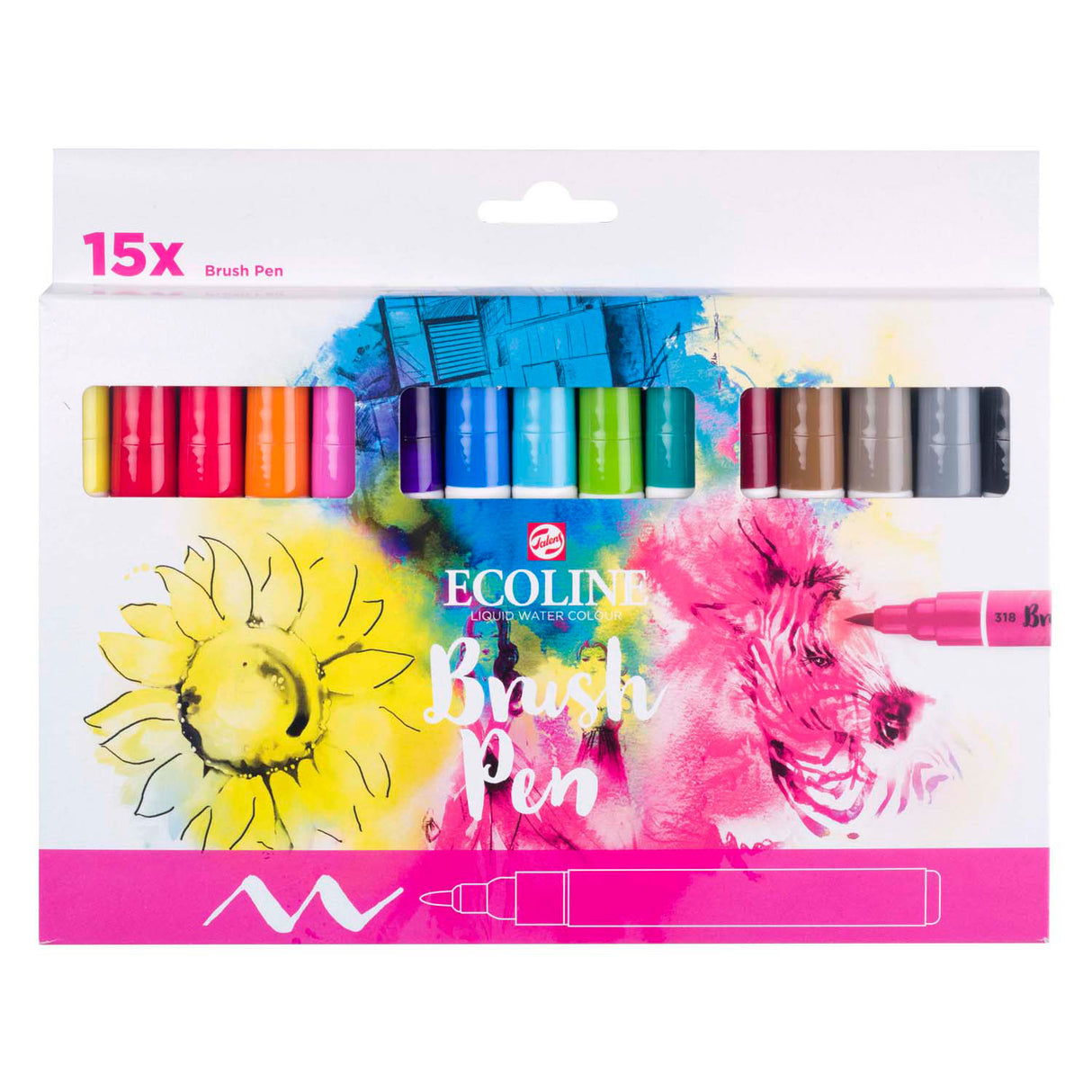 Ensemble de stylos pinceaux Bruynzeel ecoline, 15 couleurs