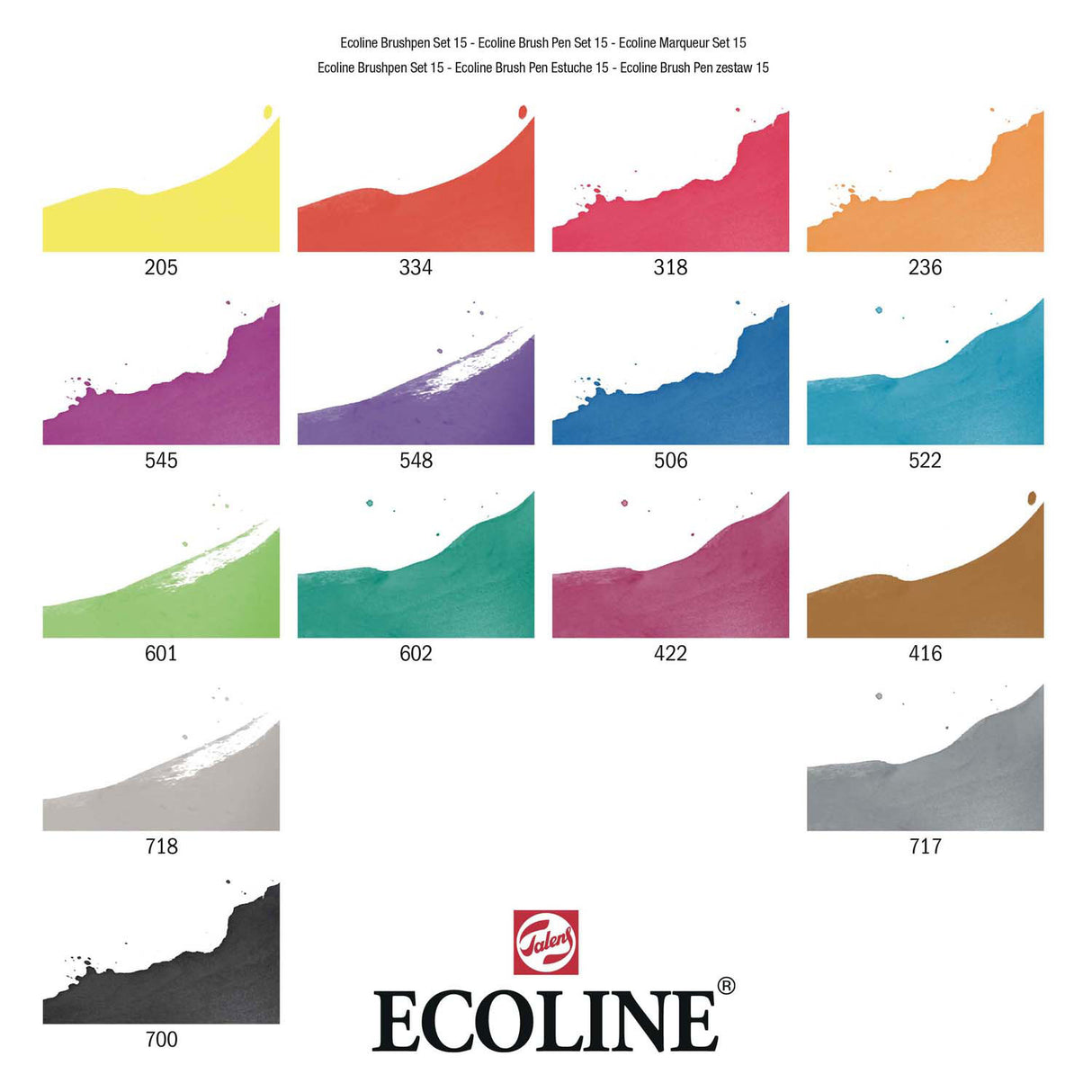 Ensemble de stylos pinceaux Bruynzeel ecoline, 15 couleurs