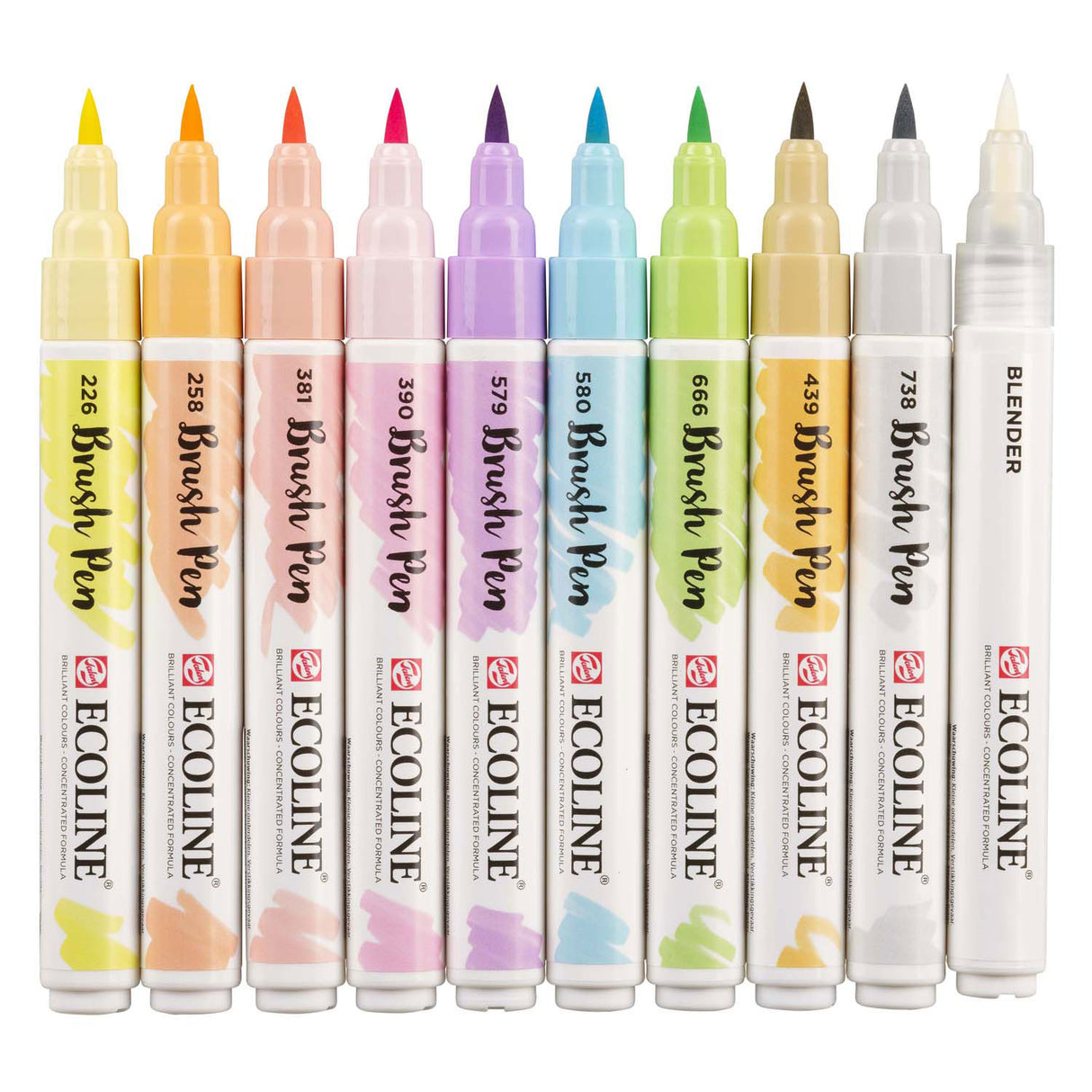 Bruynzeel – ensemble de stylos pinceaux ecoline, pastel, 10 couleurs