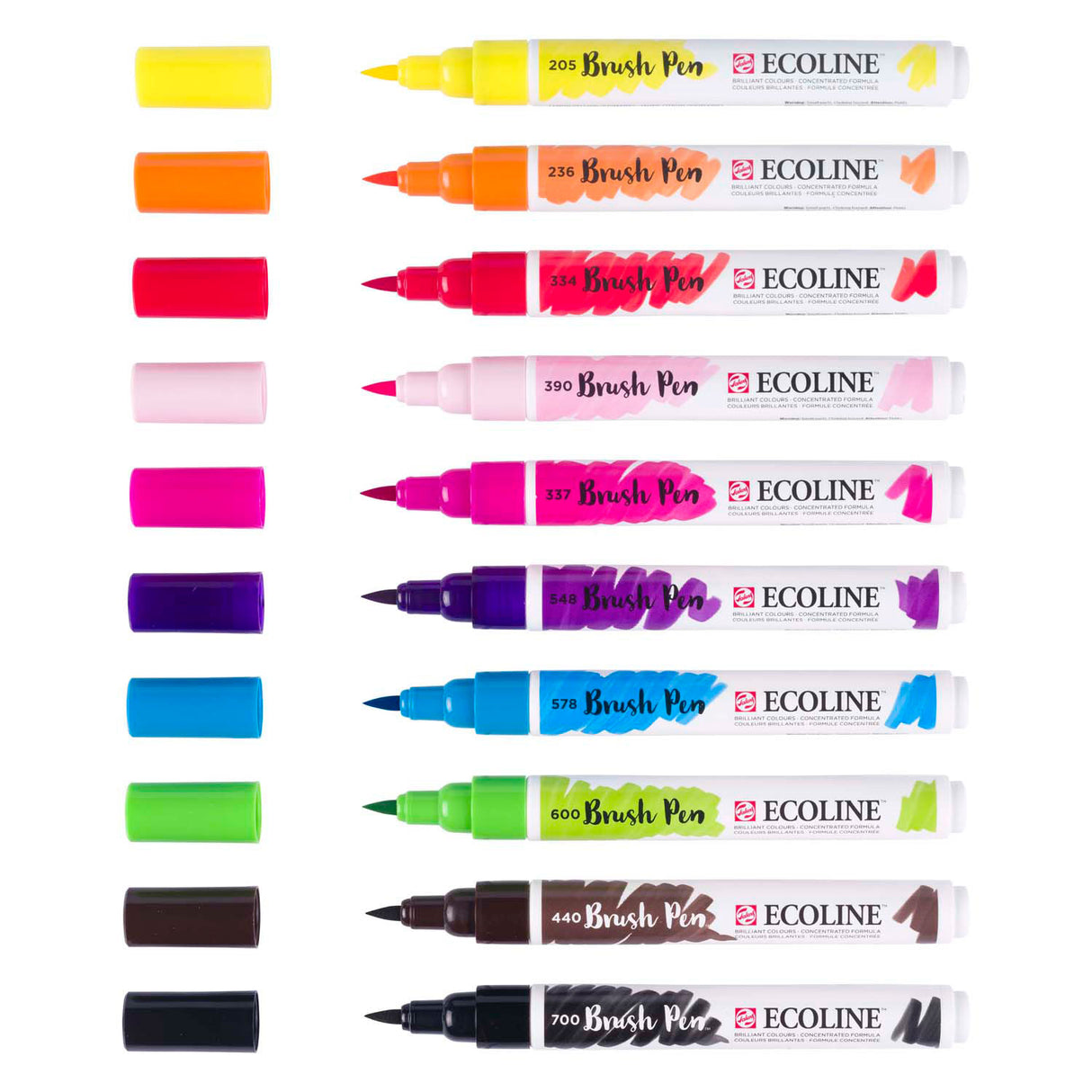 Bruynzeel ecoline set de stylos pinceaux transparent, 10 couleurs