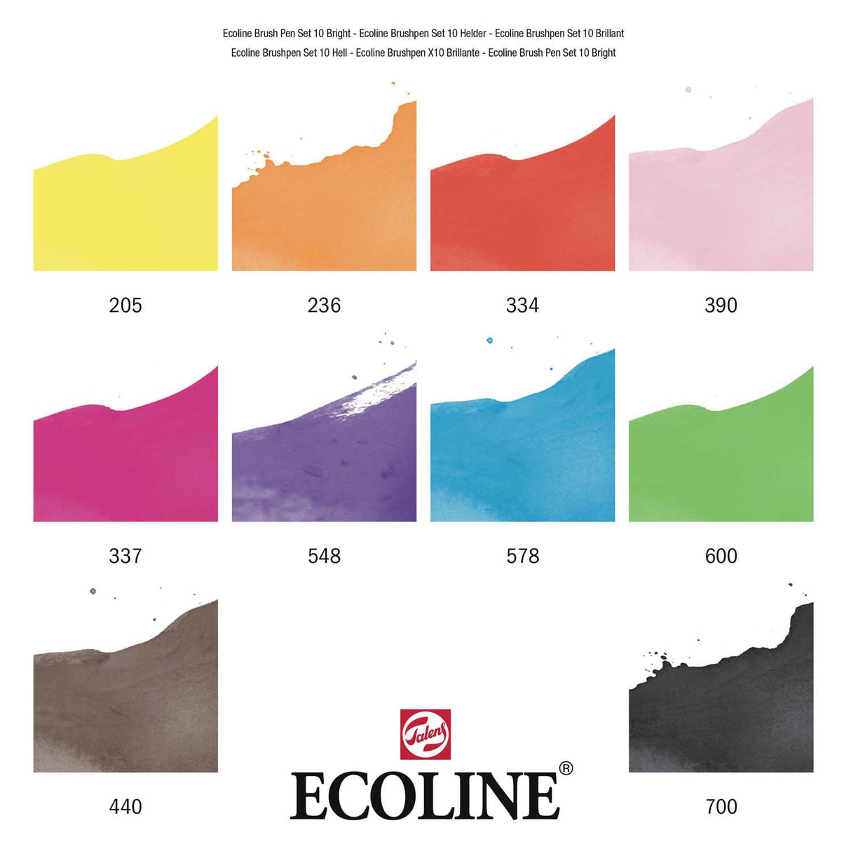 Bruynzeel ecoline set de stylos pinceaux transparent, 10 couleurs