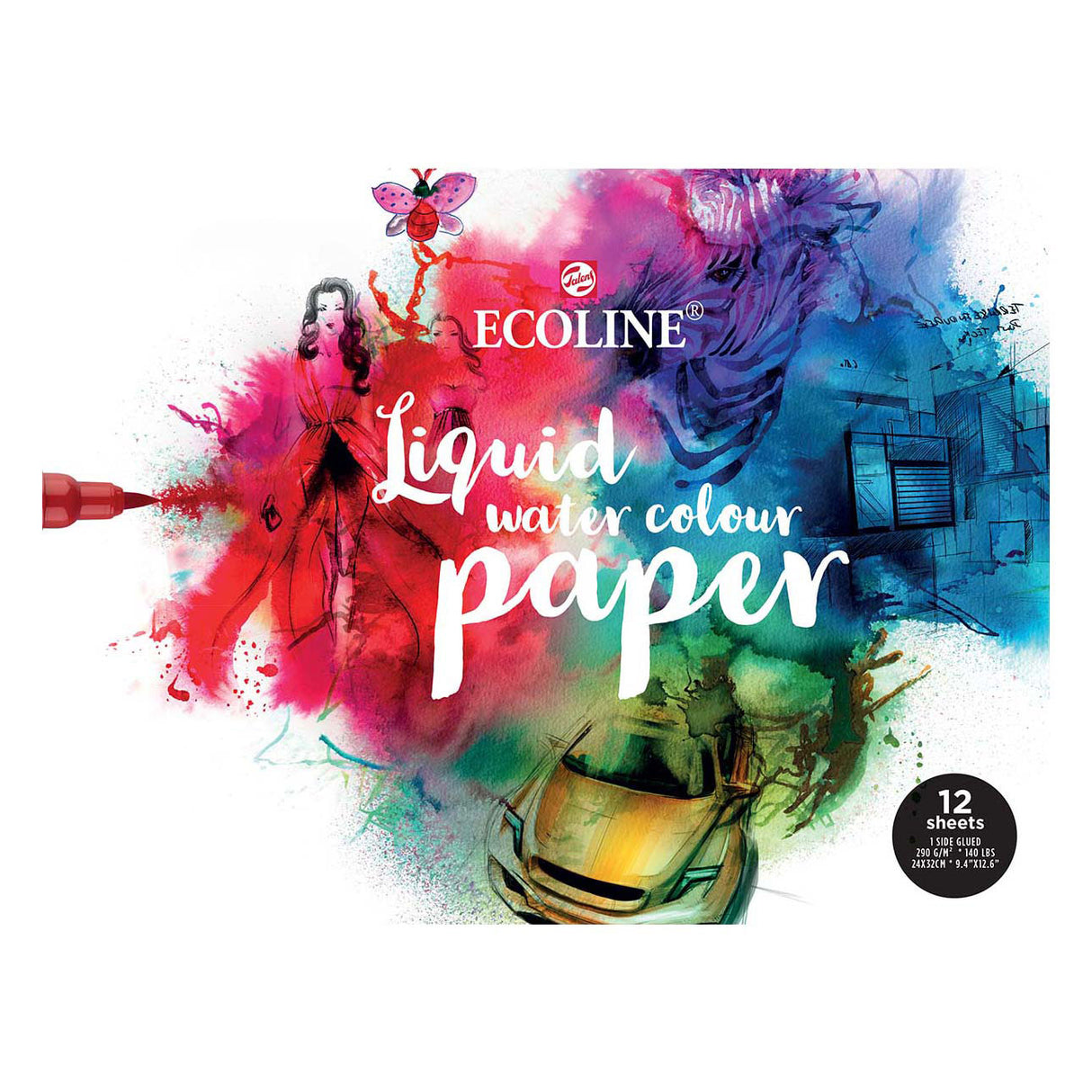 Bloc de papier aquarelle Bruynzeel ecoline, 24x32cm, 290 g m, 12 feuilles