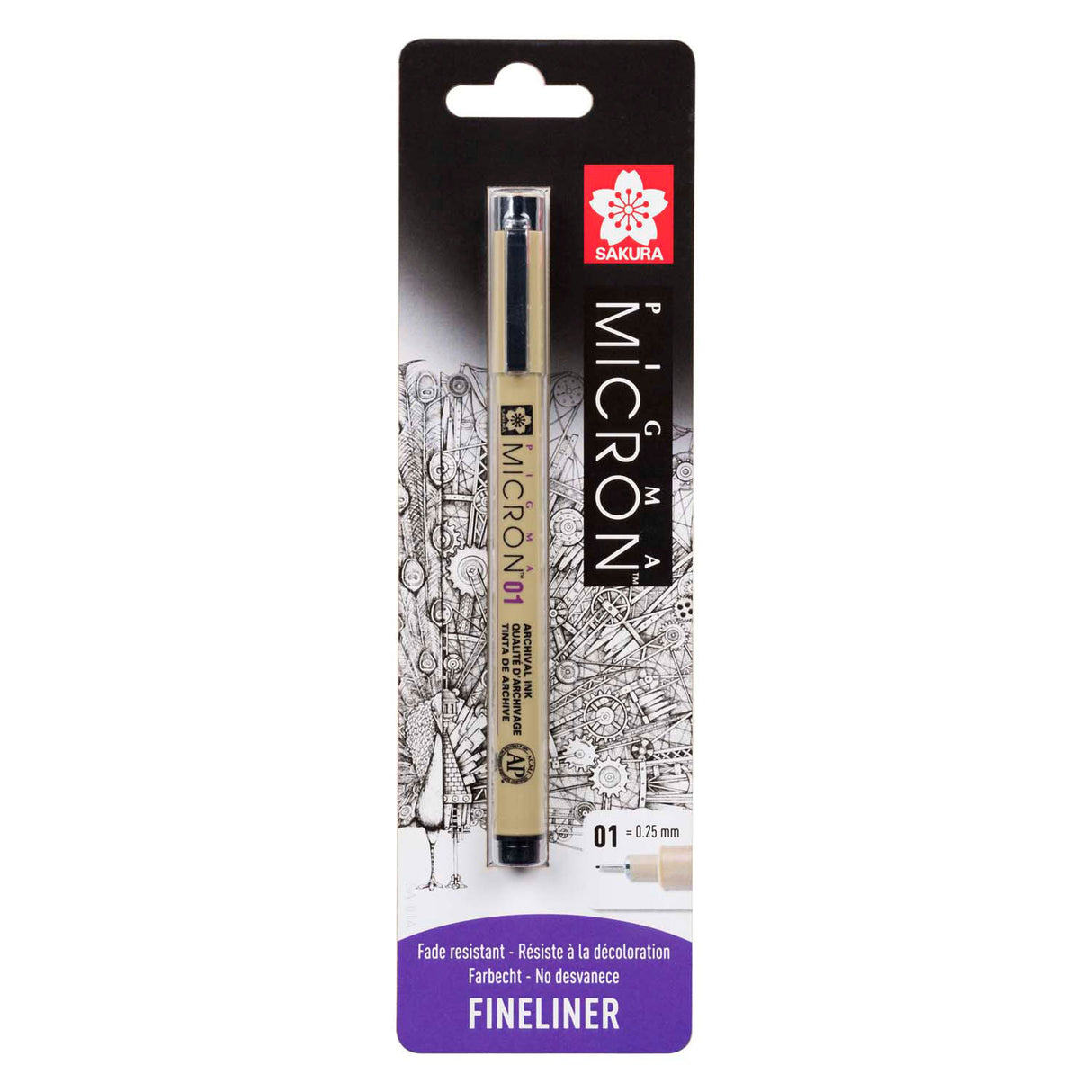 Carte blister Sakura pigma micron 01 0,25 mm noir, 1 pièce