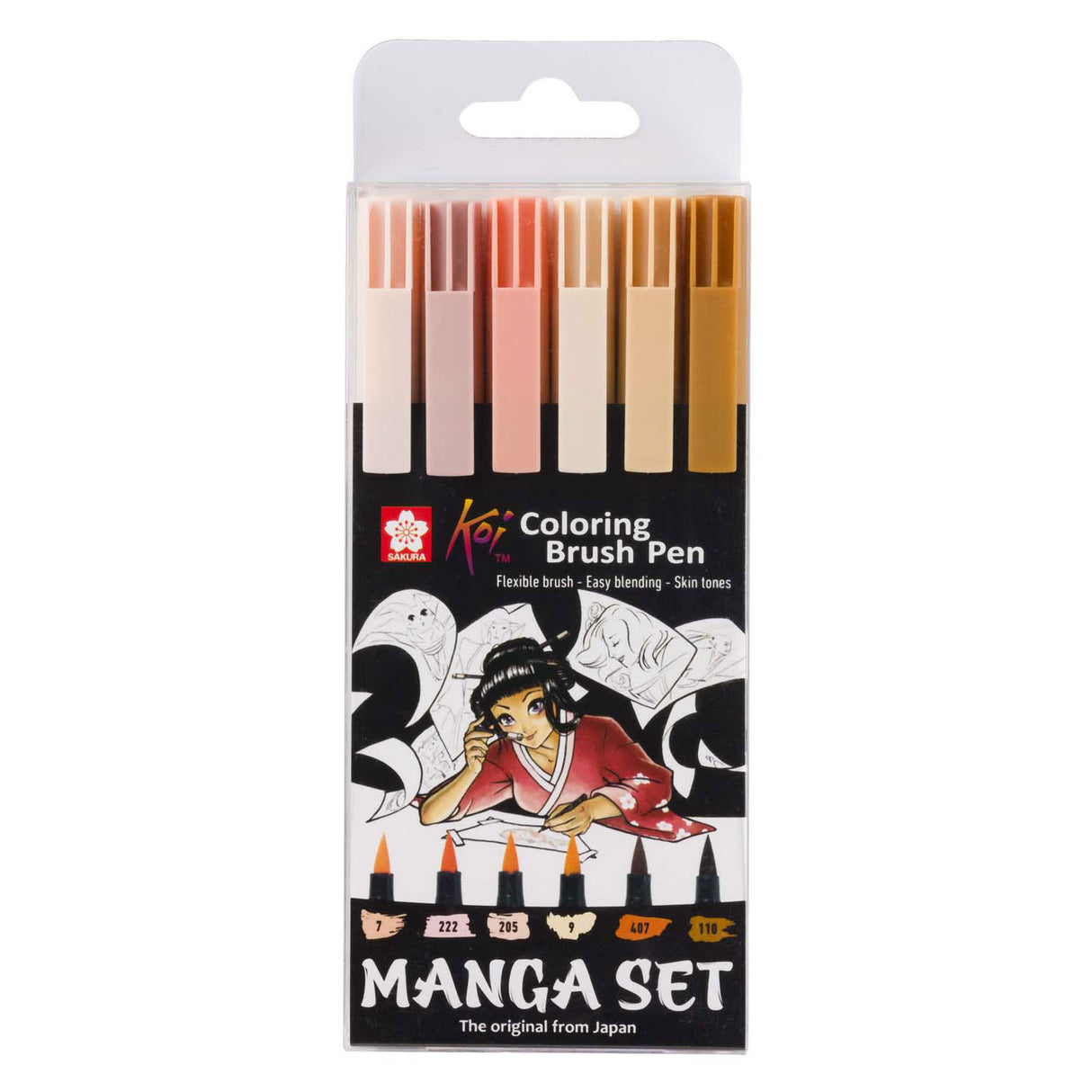 Collection manga unique Sakura. de 6 stylos pinceaux à colorier koi