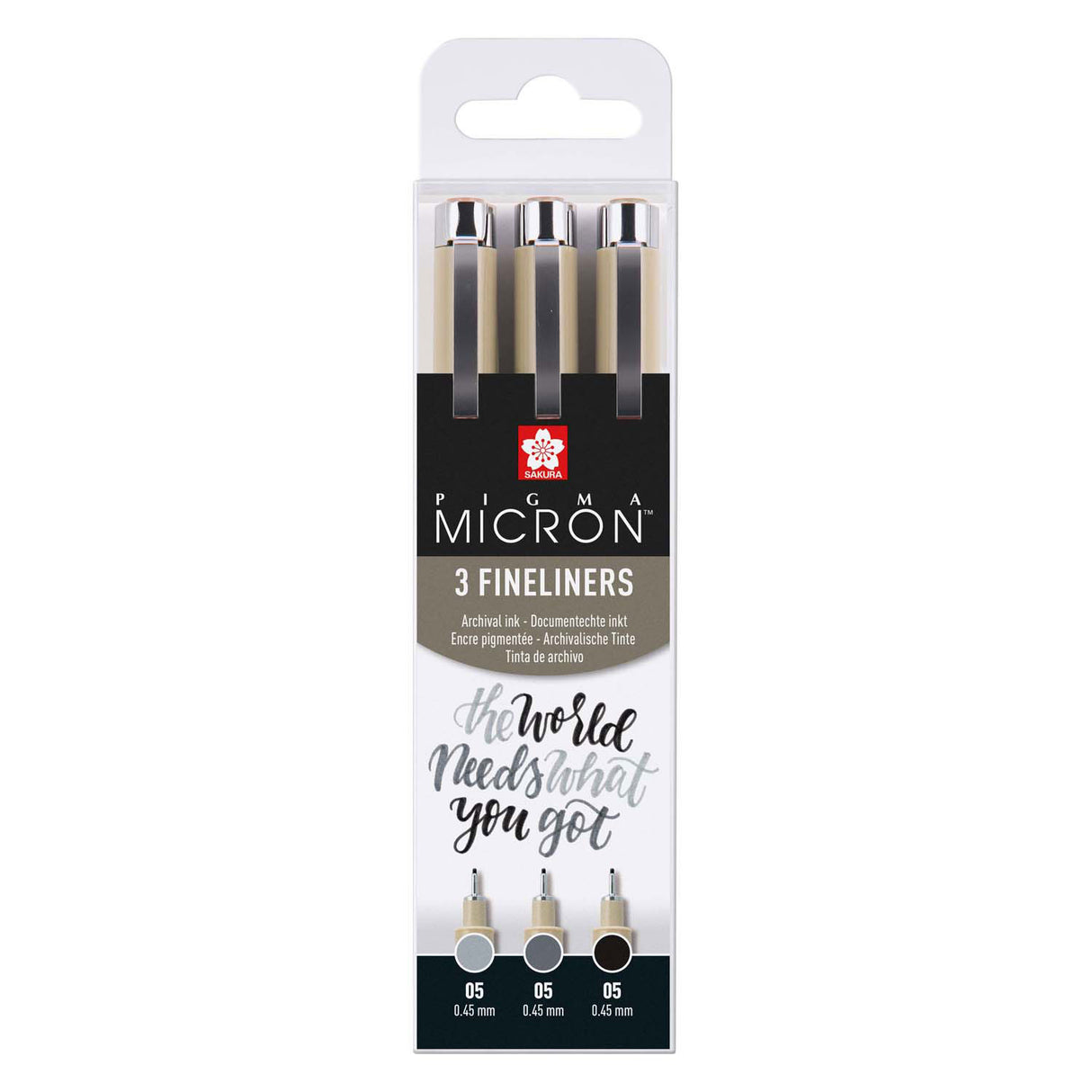 Sakura pigma micron 05 set de feutres fins, 3 stylos, noir-gris