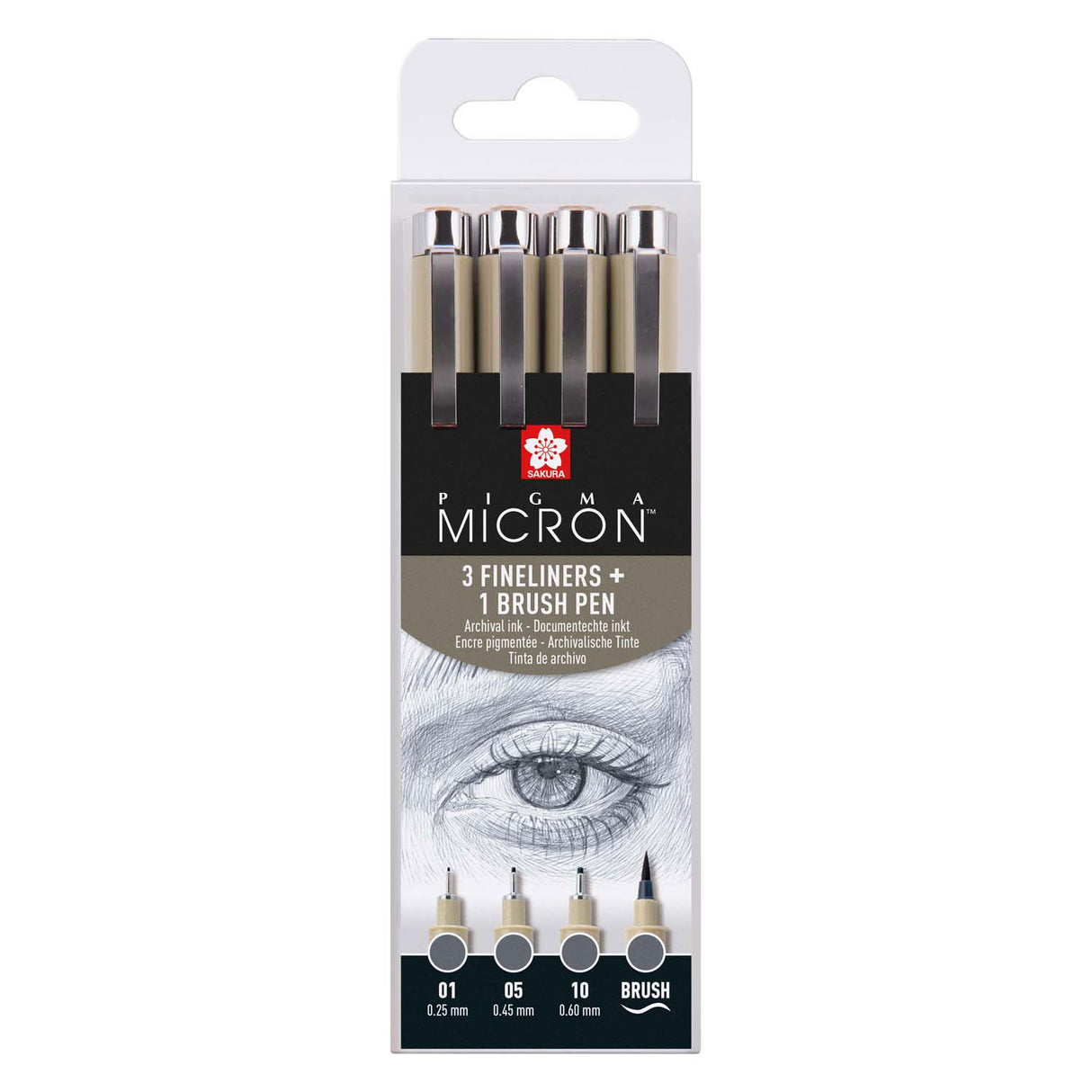 Ensemble de feutres fins Sakura pigma micron, 4 tailles, gris froid