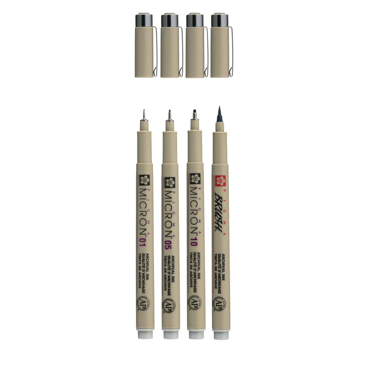 Sakura pigma micron set de feutres fins, 4 tailles, gris clair froid