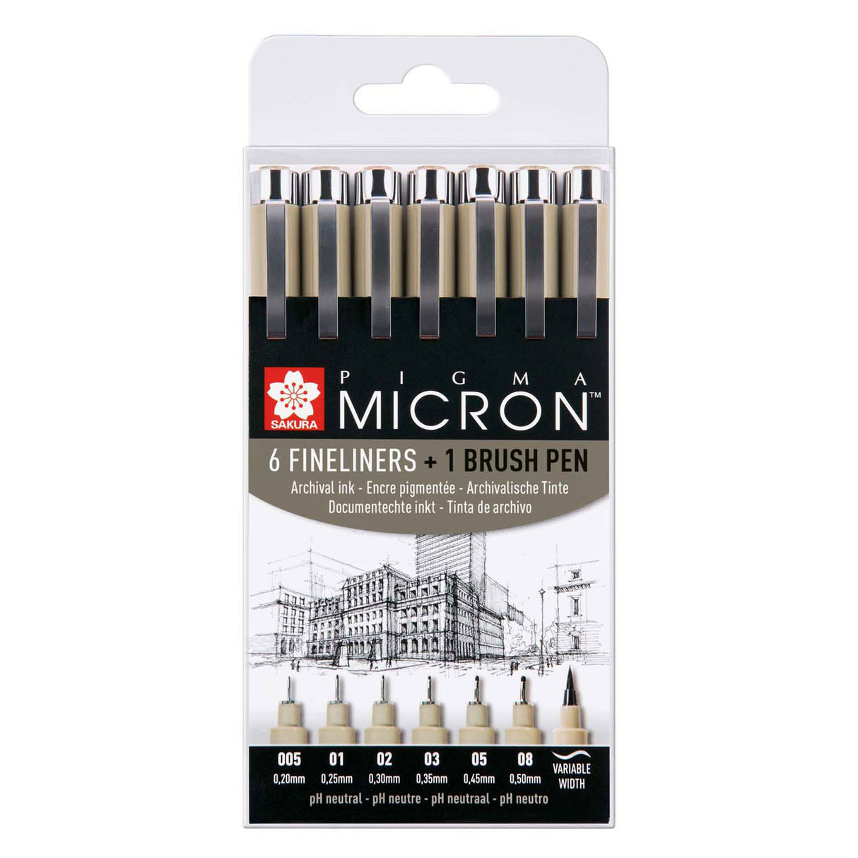 Sakura pigma micron lot de 6 feutres fins et 1 pinceau pigma
