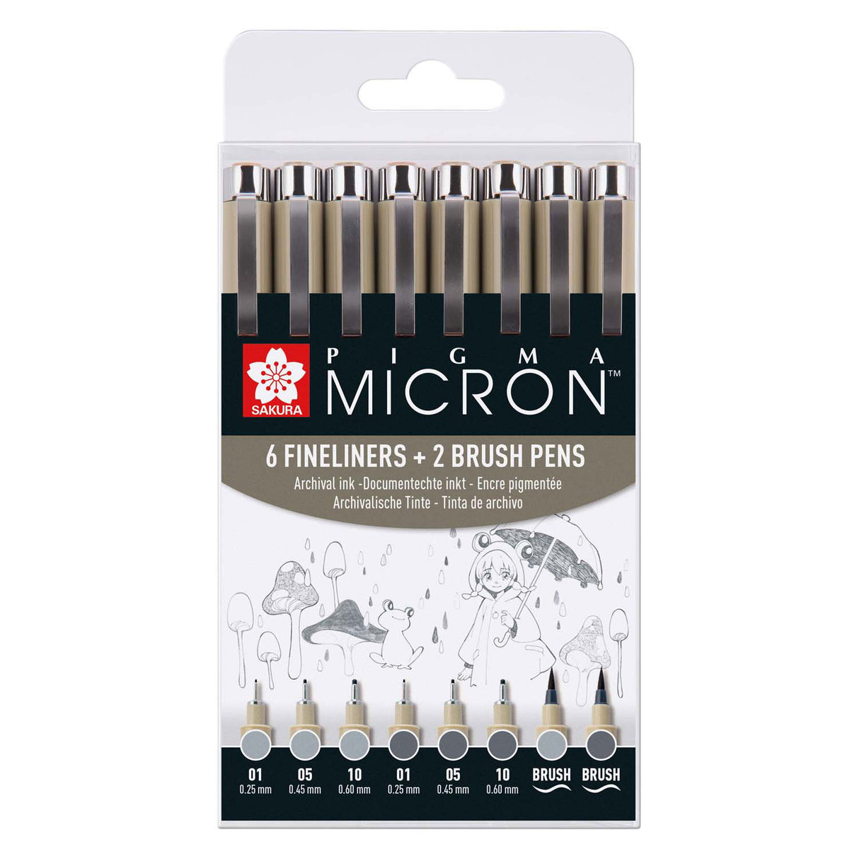 Ensemble de feutres fins Sakura pigma micron | 8 stylos, gris froid clair gris froid