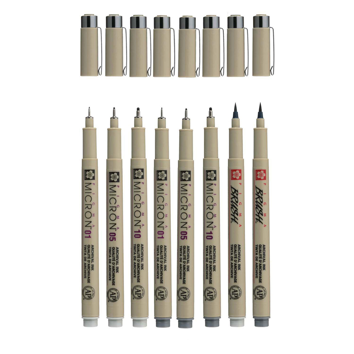 Ensemble de feutres fins Sakura pigma micron | 8 stylos, gris froid clair gris froid