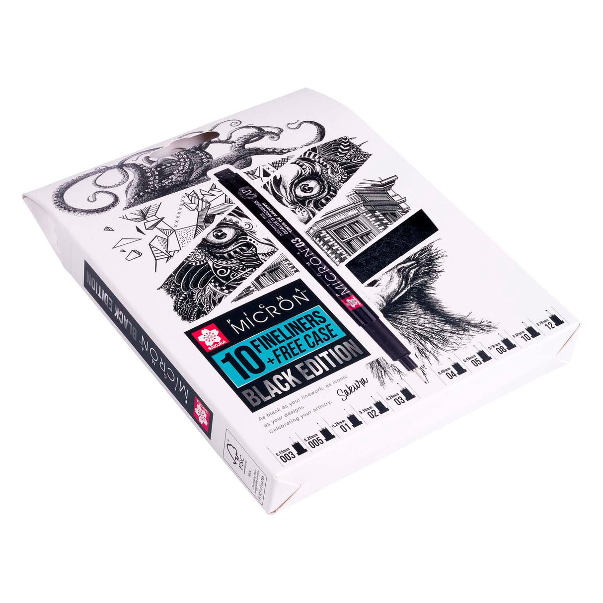 Sakura pigma micron black edition, ensemble et étui gratuit, 10 pièces