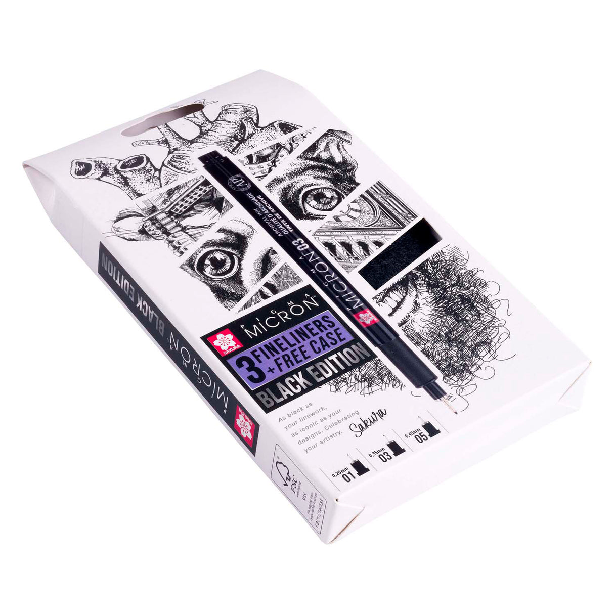 Sakura pigma micron black edition, ensemble et étui gratuit, 3 pièces