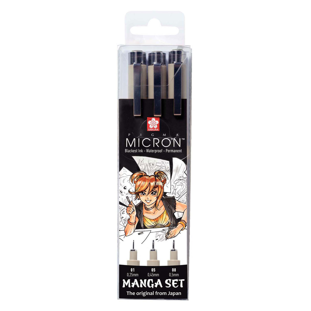 Collection manga unique Sakura de 3 stylos pigma micron noirs.