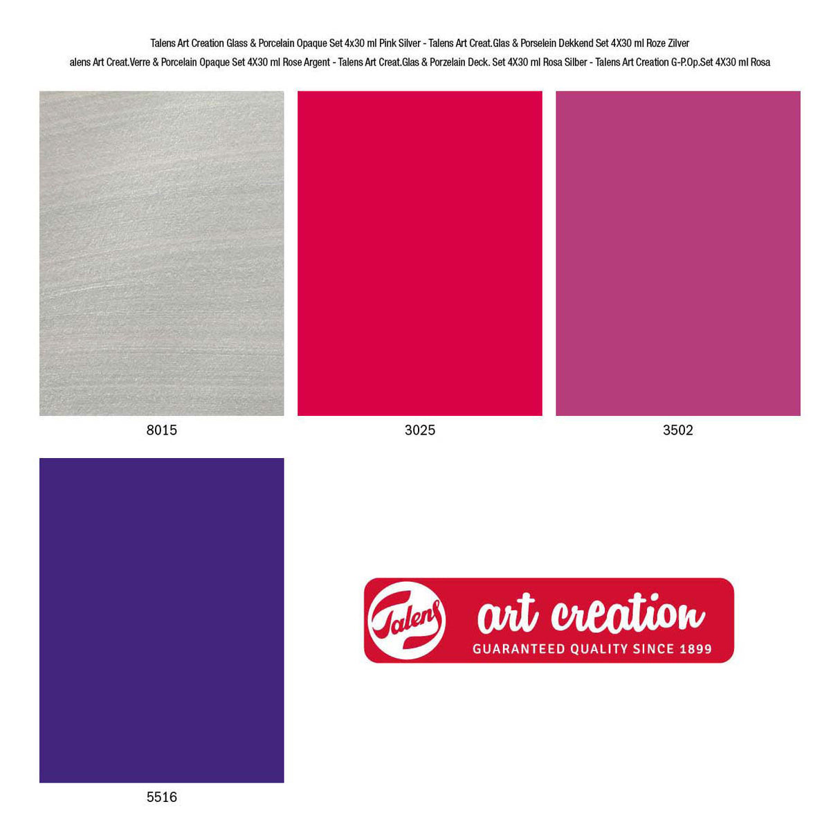 Talens art creat.verre porcelaine opaque 4 x30ml rose argent