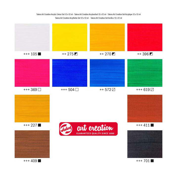 Ensemble de peinture acrylique Talens art création, 12x12ml