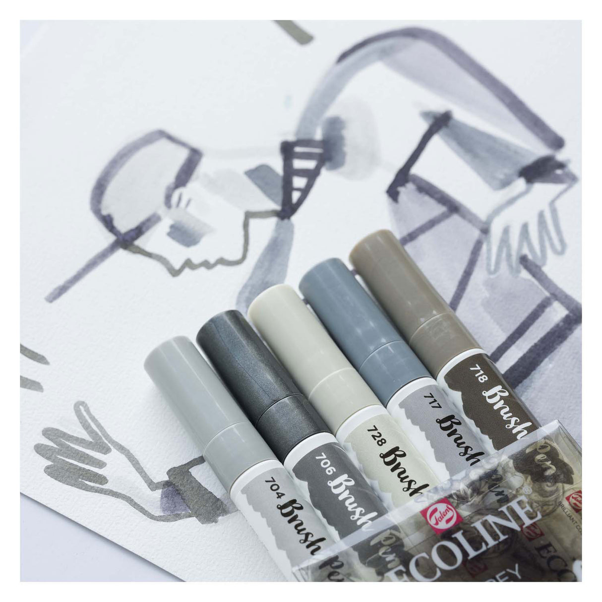 Bruynzeel – ensemble de stylos pinceaux ecoline, ombre, 5 couleurs