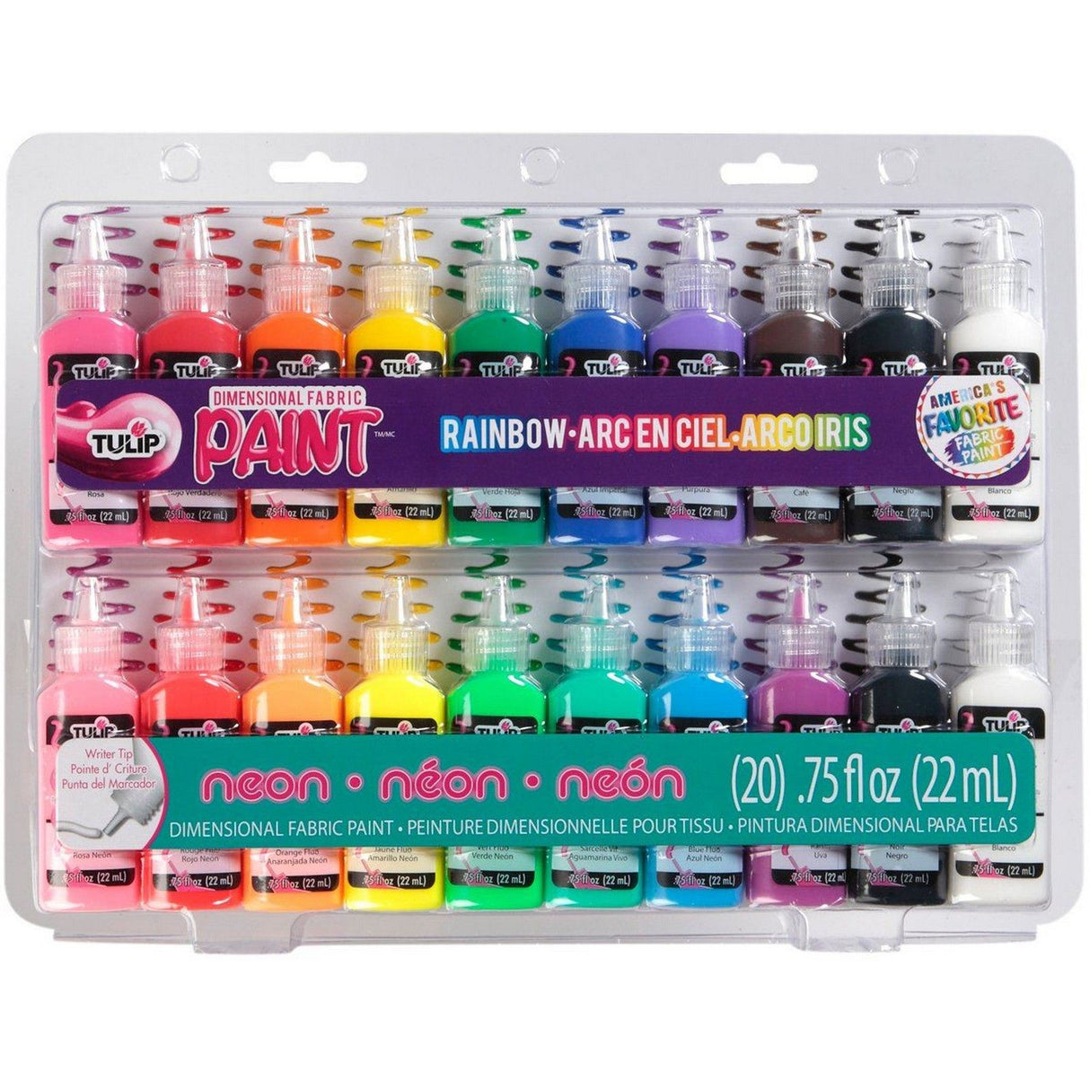 Tulipe • Peinture textile 3D 22ml néon arc-en-ciel 20pcs.