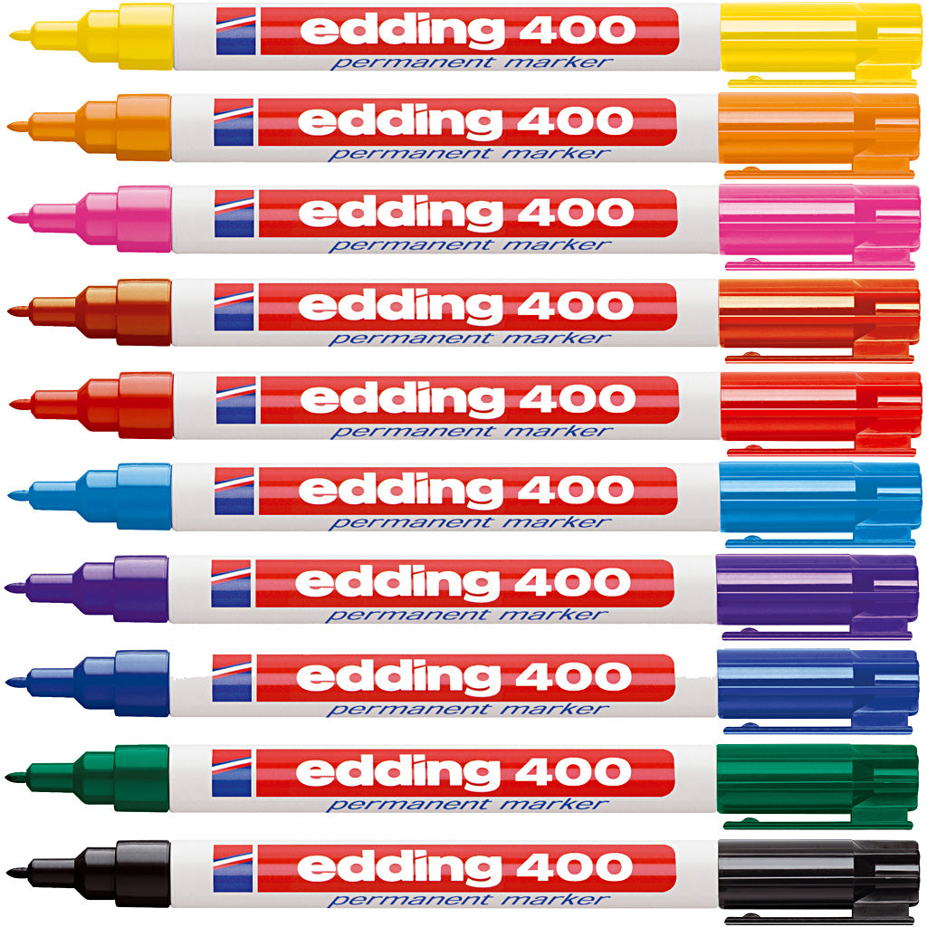 Marqueurs Edding 400, largeur de trait 1 mm, différentes couleurs, 10 pièces, 1 boîte