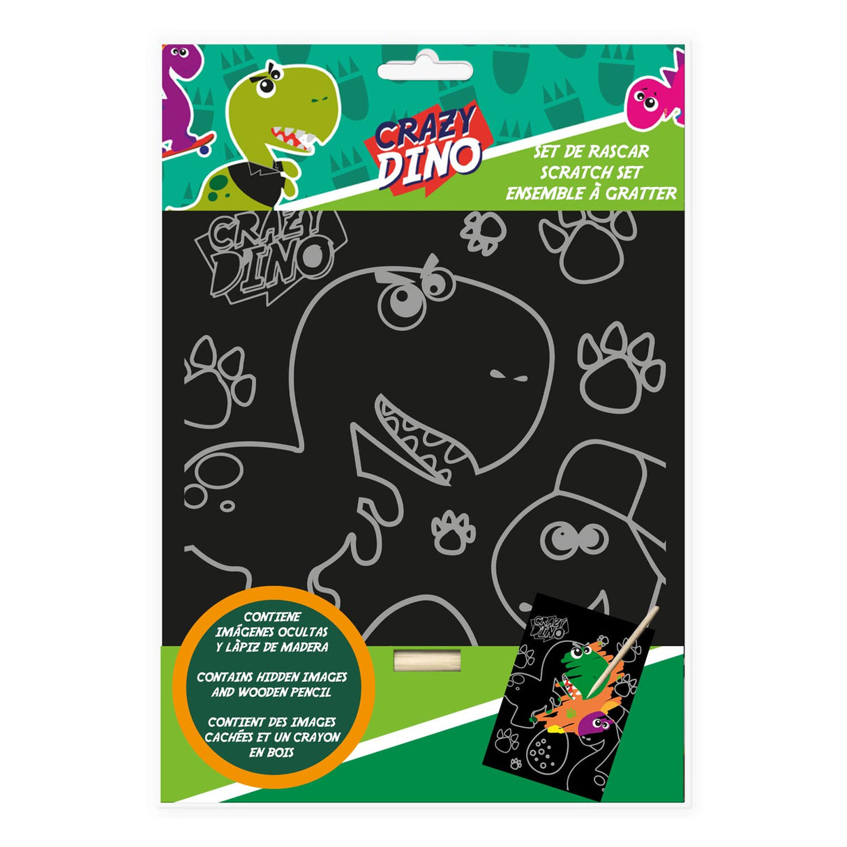Licence pour enfants, art à gratter, dinosaure fou