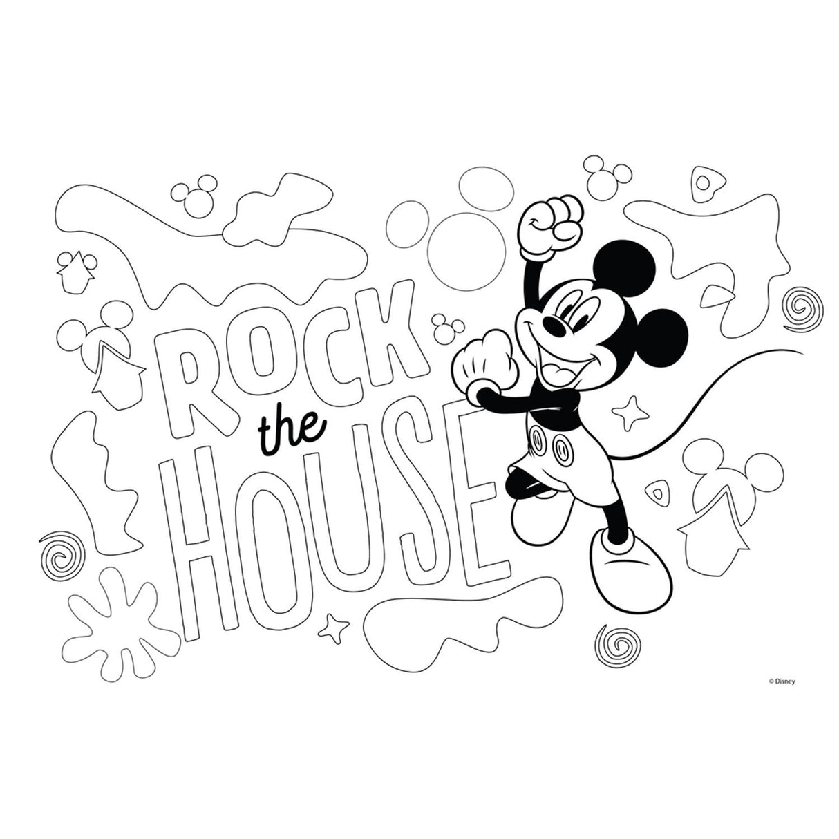 Pages à colorier Mickey Mouse Mickey Mouse avec pochoir et cuisson d'autocollants