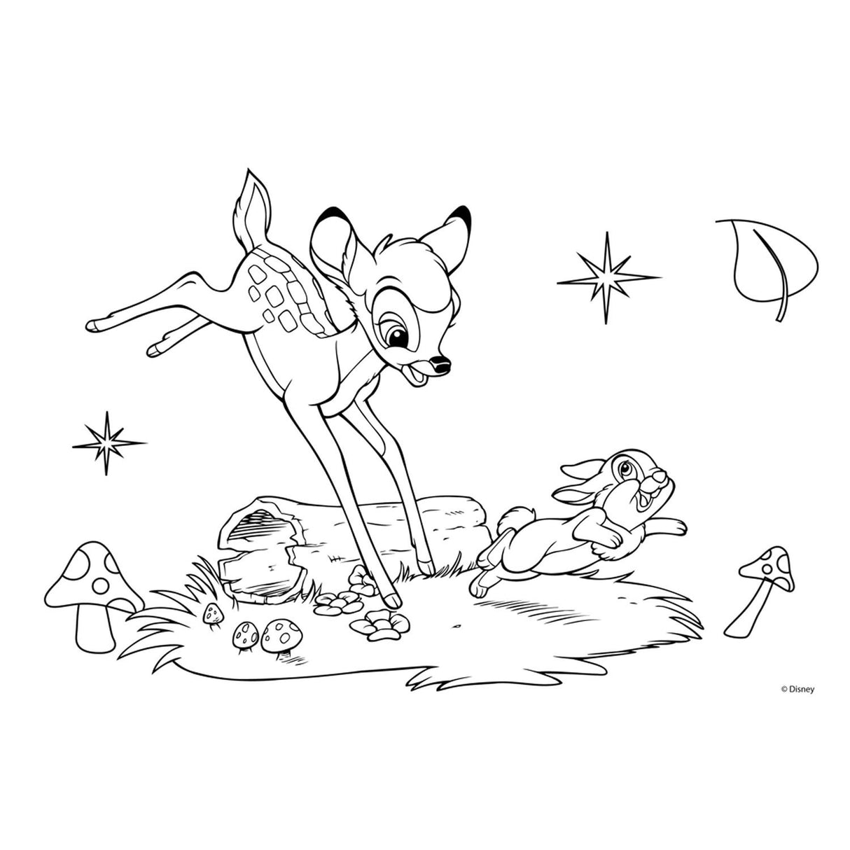Coloriages Disney Bambi avec pochoir et feuille d'autocollants