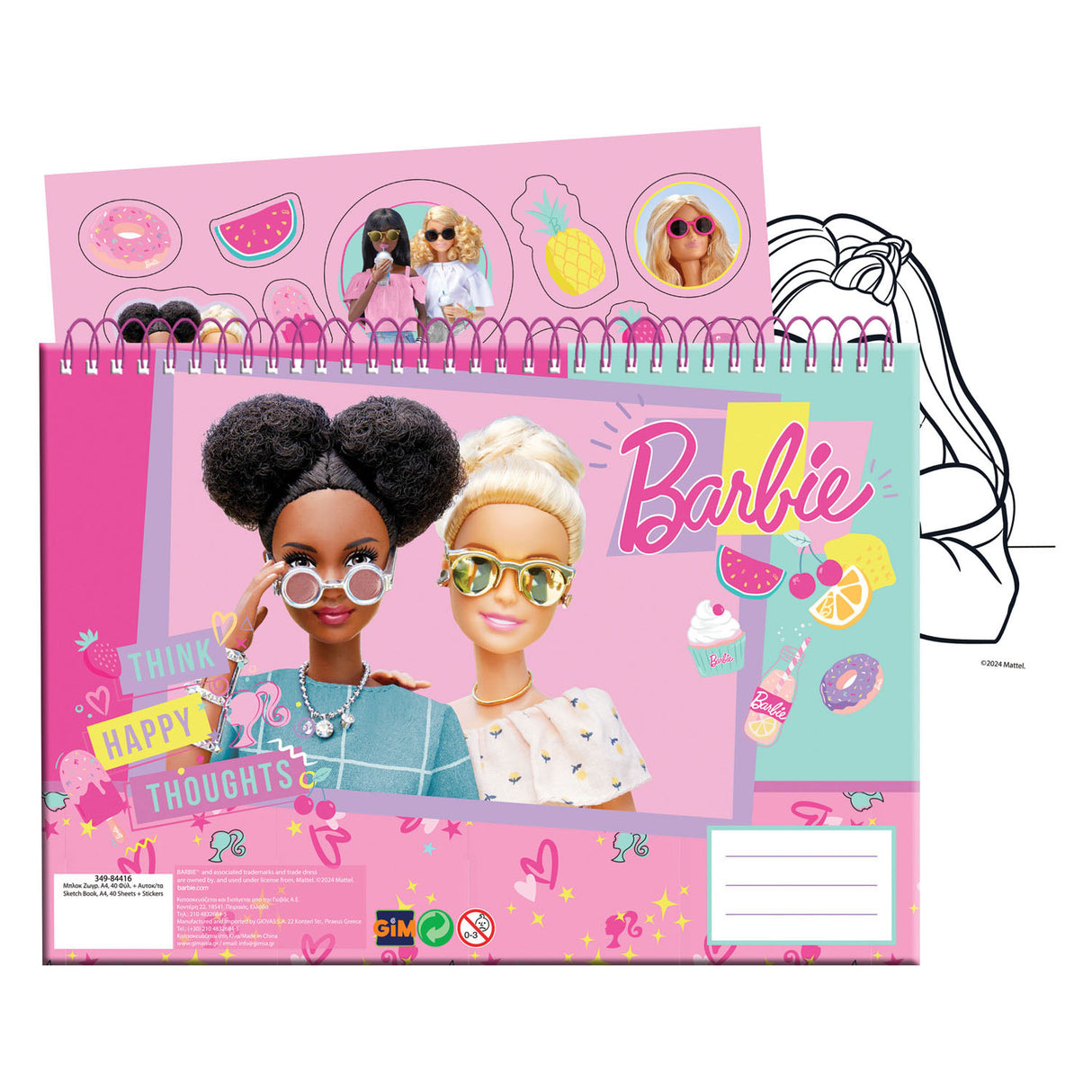 Bloc à dessin Barbie, 40 feuilles incl. autocollants