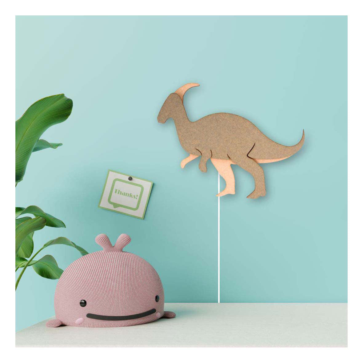 De tjalle et jaspe - applique dinosaure parasaurolopus - bois