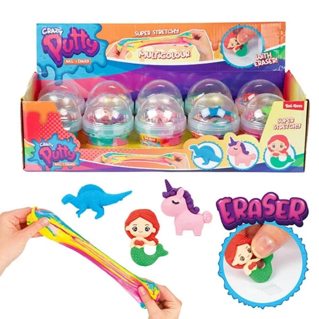 Toi-toys arc-en-ciel de mastic fou avec gomme