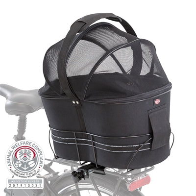 Panier à vélo arrière Trixie noir avec coussin et capuche