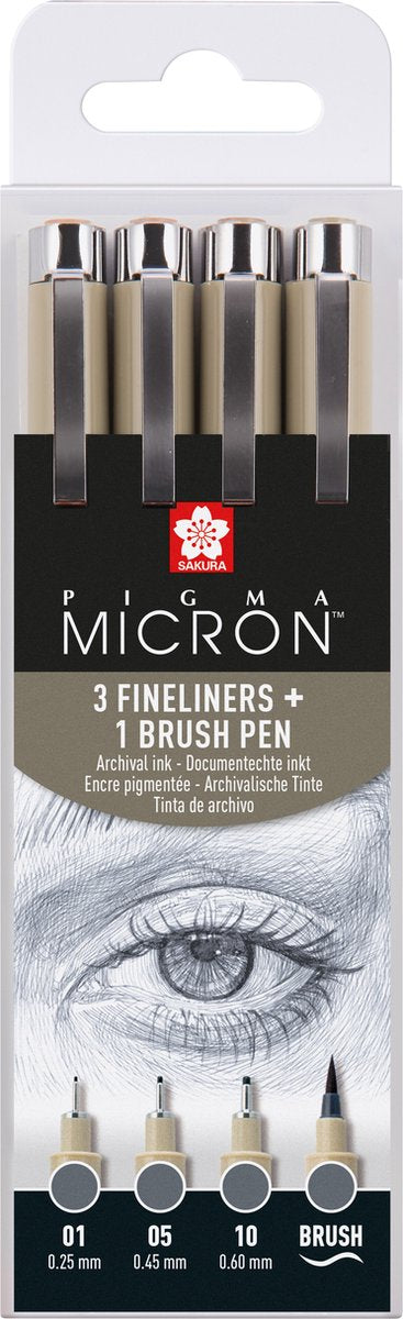 Ensemble de feutres fins Sakura pigma micron, 4 tailles, gris froid