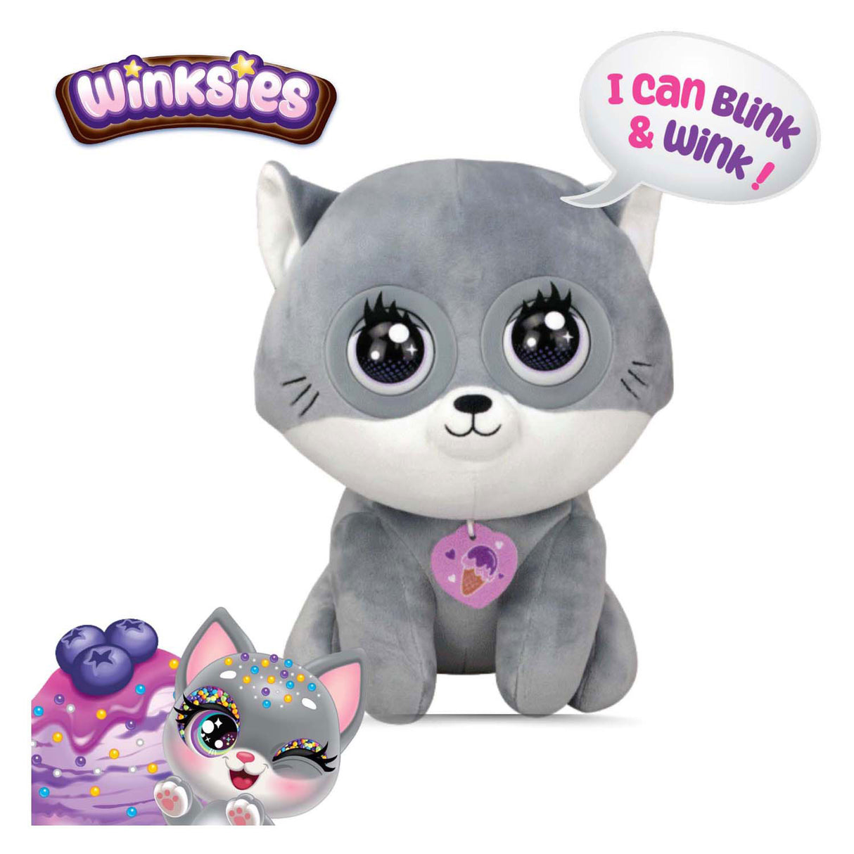 Chaton aux myrtilles Silverlit Winksies - peluche interactive dans une tasse de glace