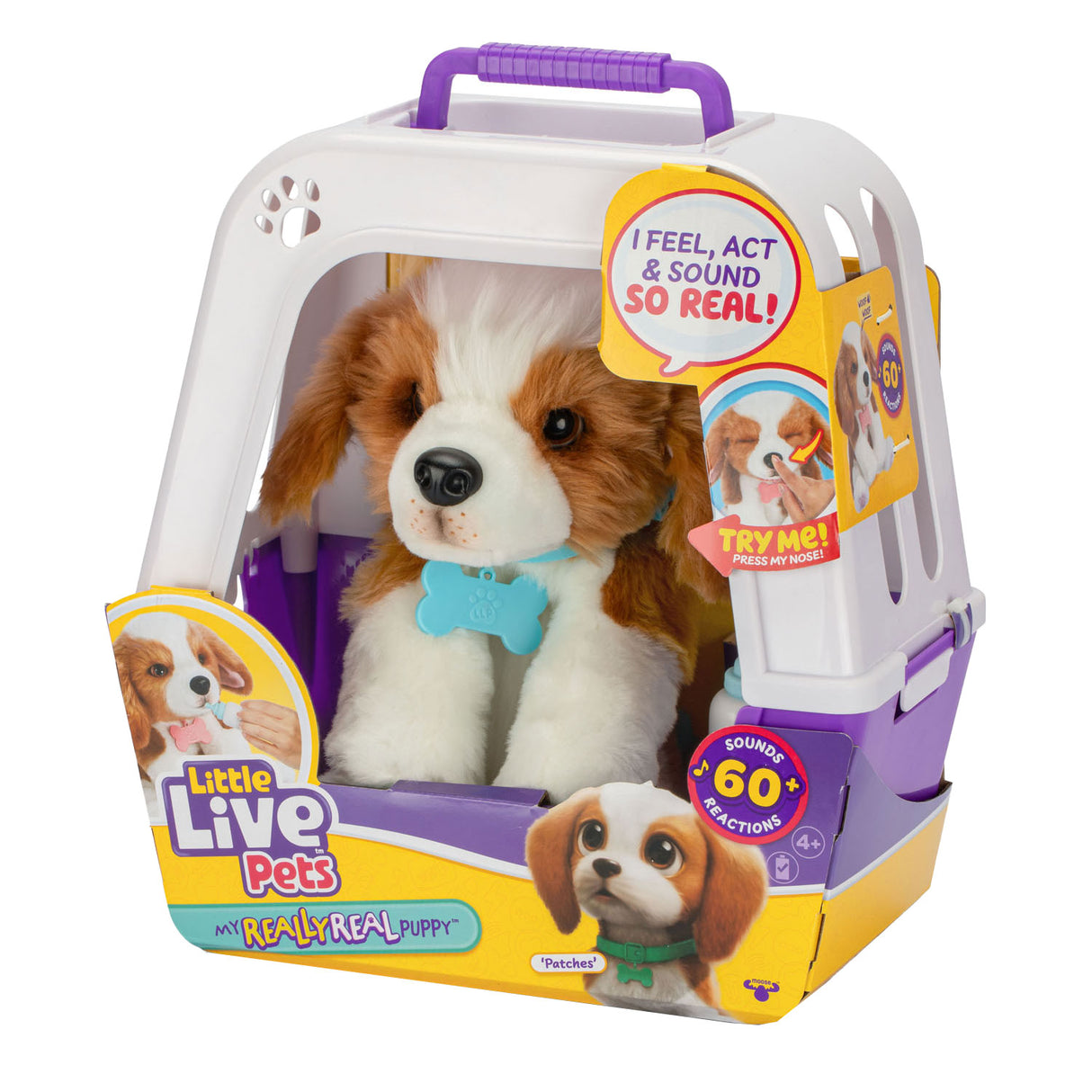 Petits animaux vivants, mon vrai chiot en peluche en cage