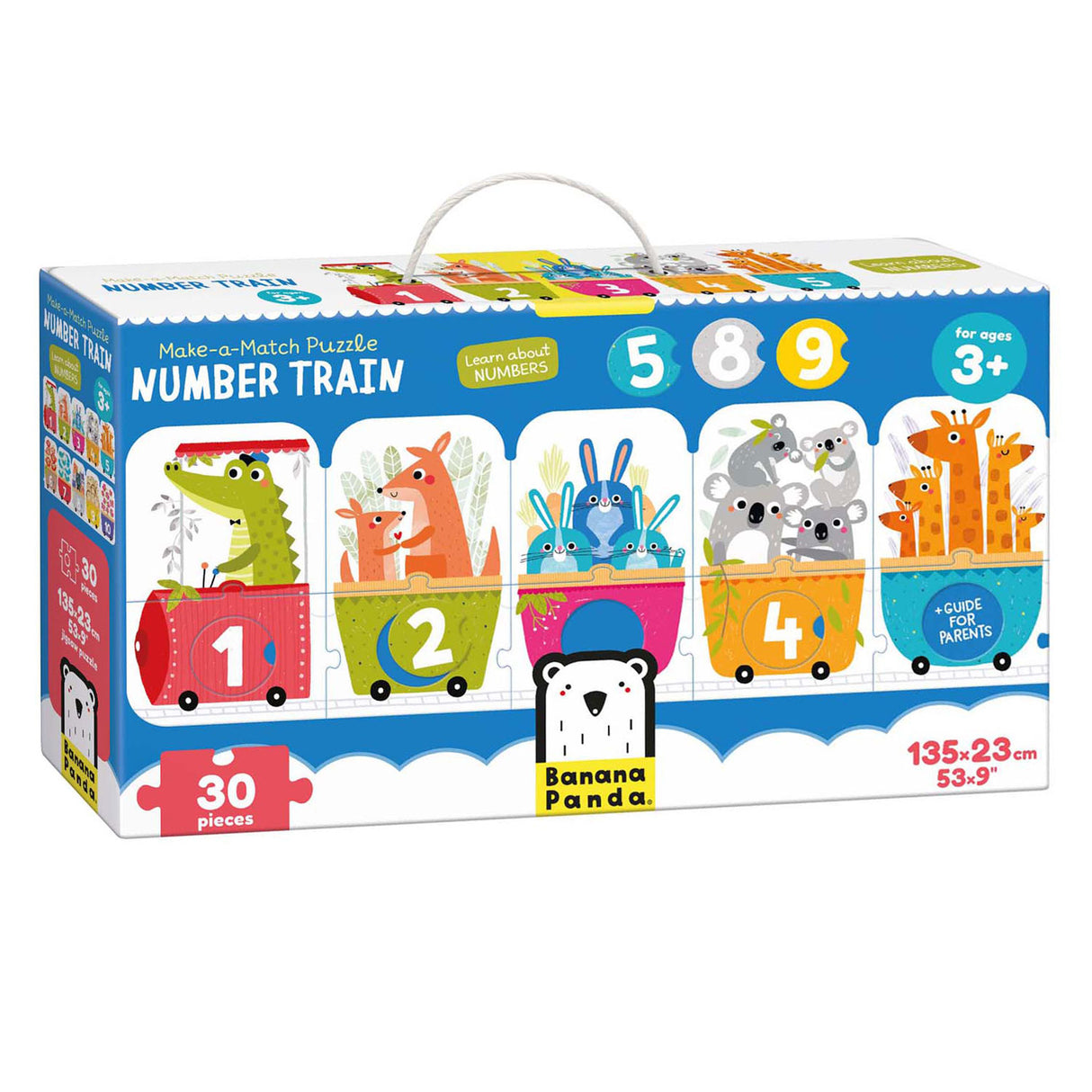 Panda banane - réalisez le puzzle train à numéros correspondant - 30 pcs.