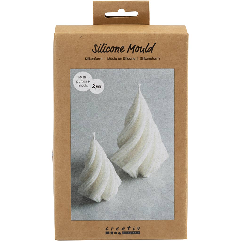 Moule en silicone Creativ company, sapins de Noël, h: 8+11 cm, d 5+7 cm, 2 pièces 1 boîte