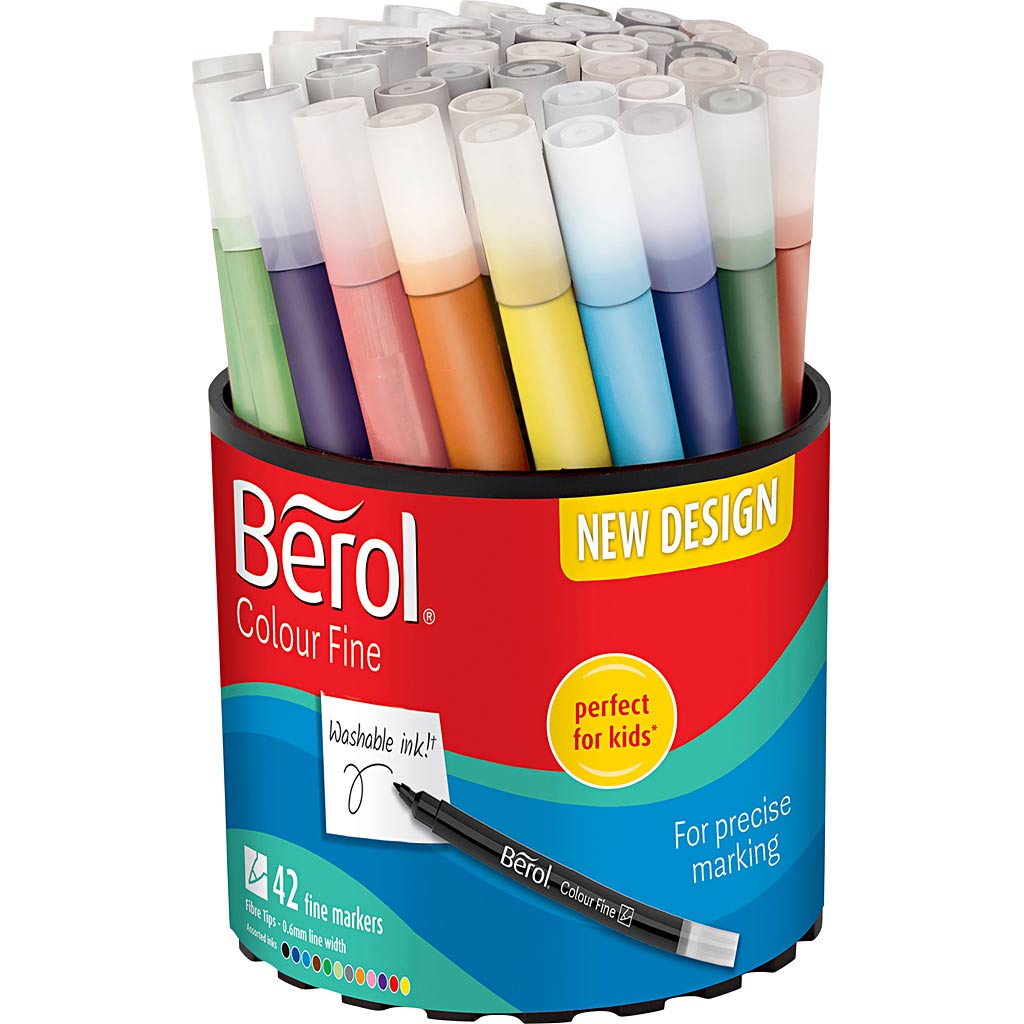 Berol colourfine, d 10 mm, largeur de trait 0,3-0,7 mm, différentes couleurs, 42 pièces 1 boîte