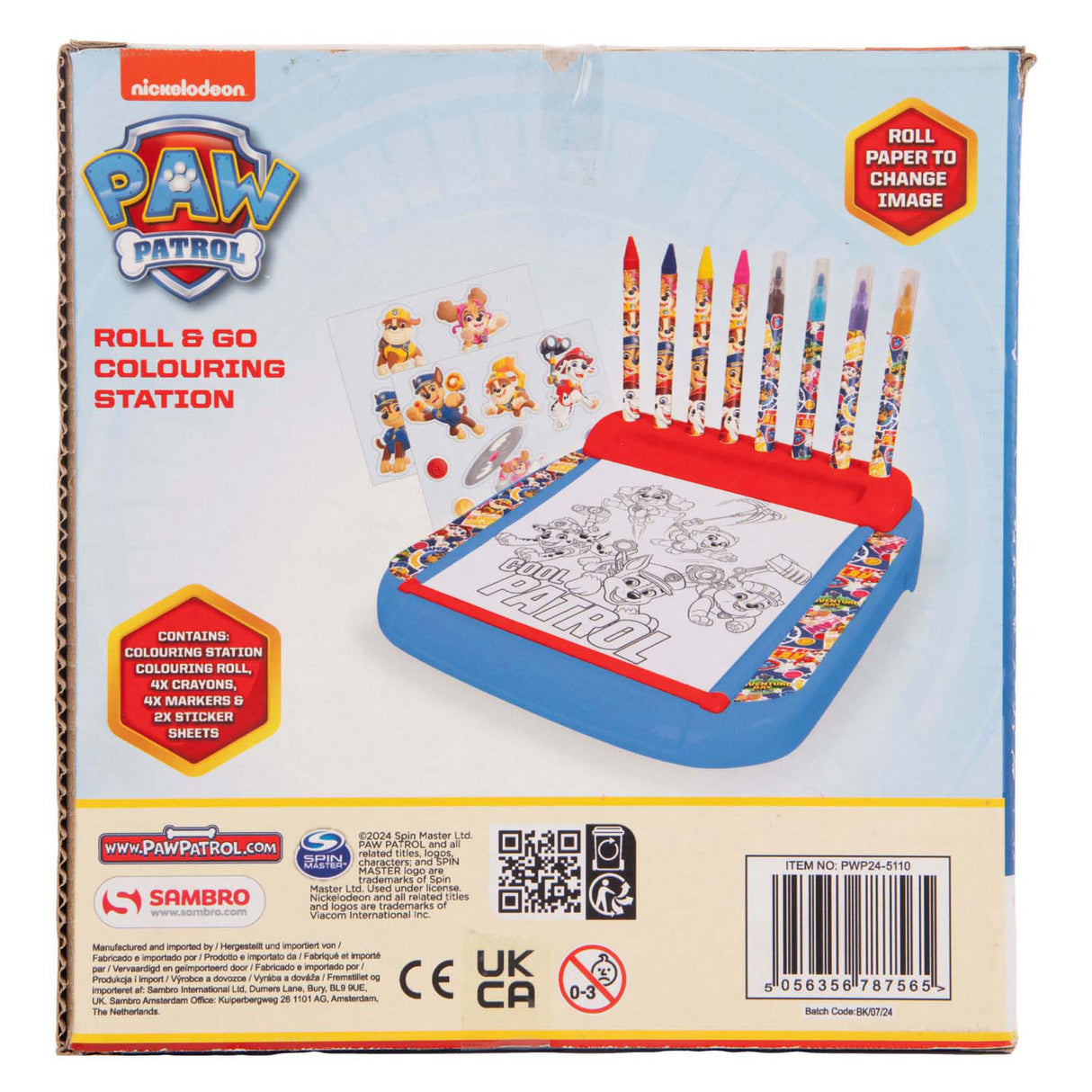 Planche à dessin Sambro Paw Patrol avec kit de coloriage en rouleau, 12 pcs.