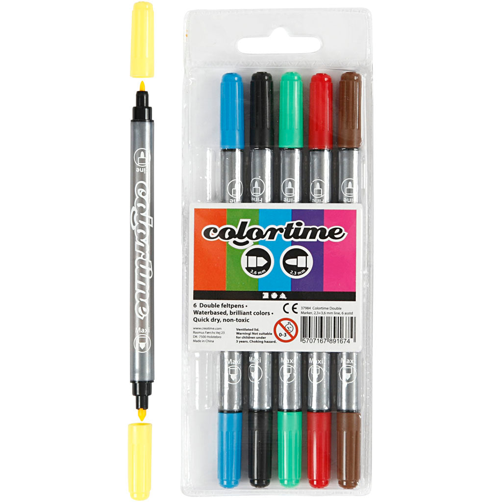 Marqueurs double face Creativ company - couleurs de base, 6 pcs.
